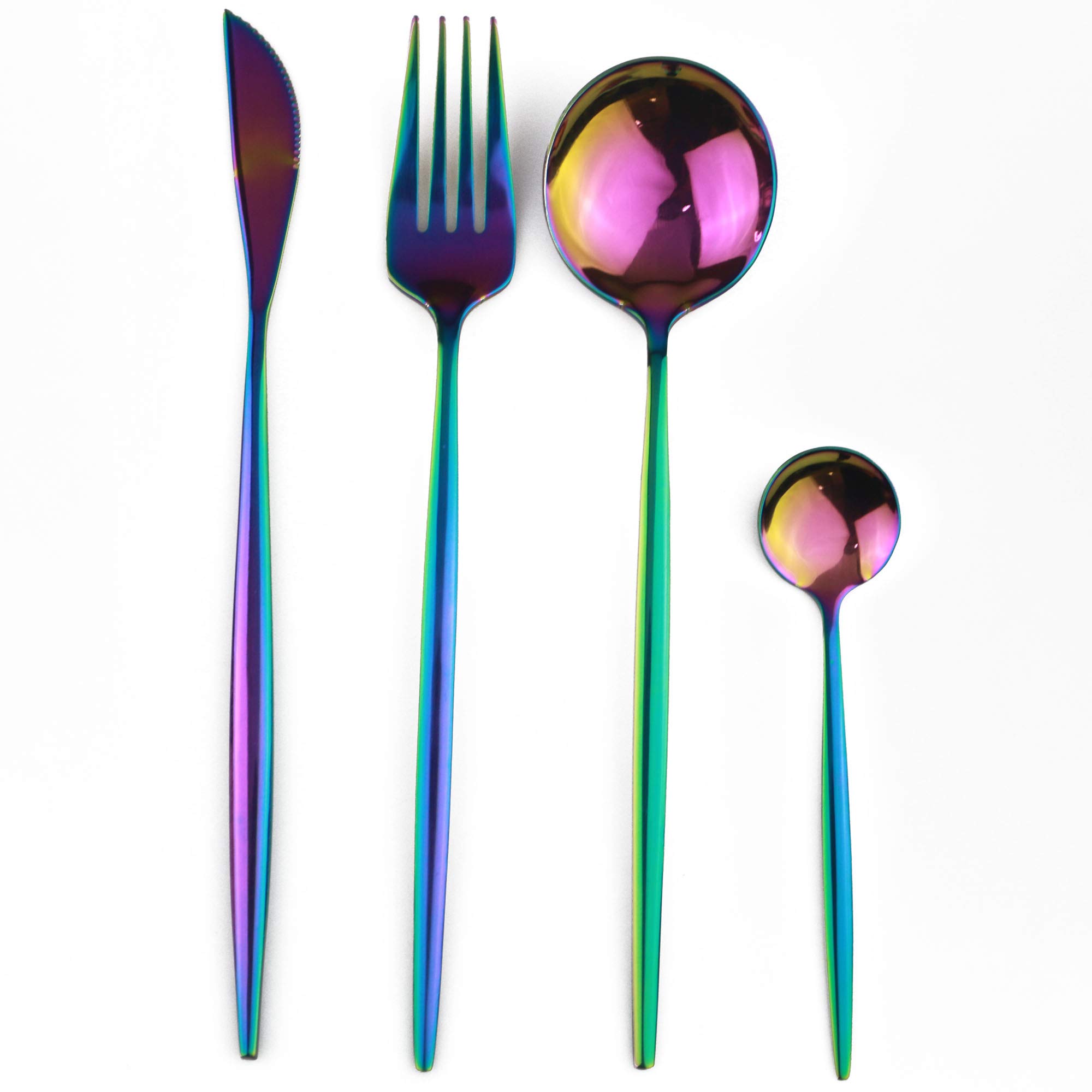24-Piece Stainless Steel Flatware Set - 18/0 Mirror Polished Knife Fork Spoon Teaspoon Silverware Set for 6 - Elegant Dining & Entertaining - Dishwasher Safe Rainbow Finish Flatware for Home, Restaurant & Wedding