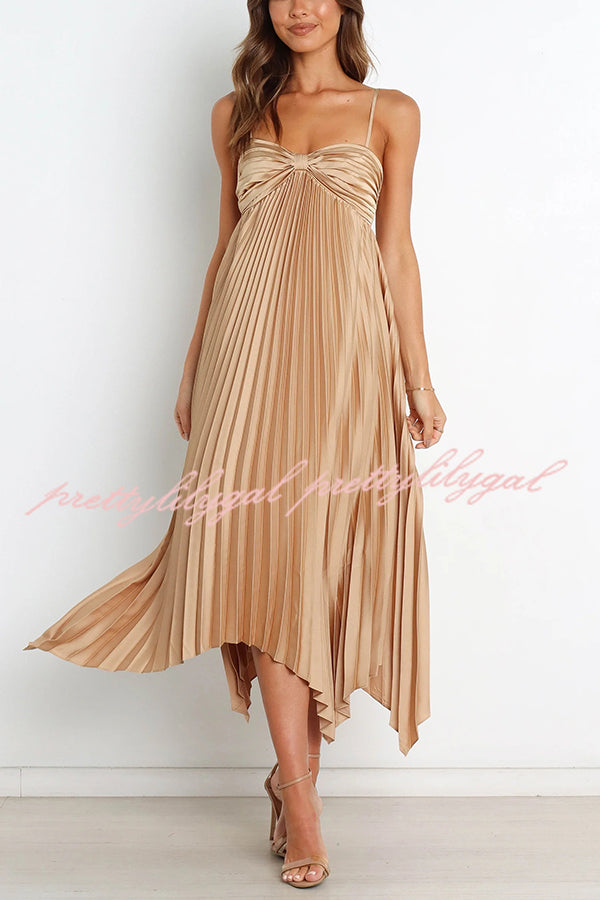 Elegant Solid Color Sexy Suspender Pleated Midi Dress for Women - Trendy Irregular Hem Party & Date Night Outfit