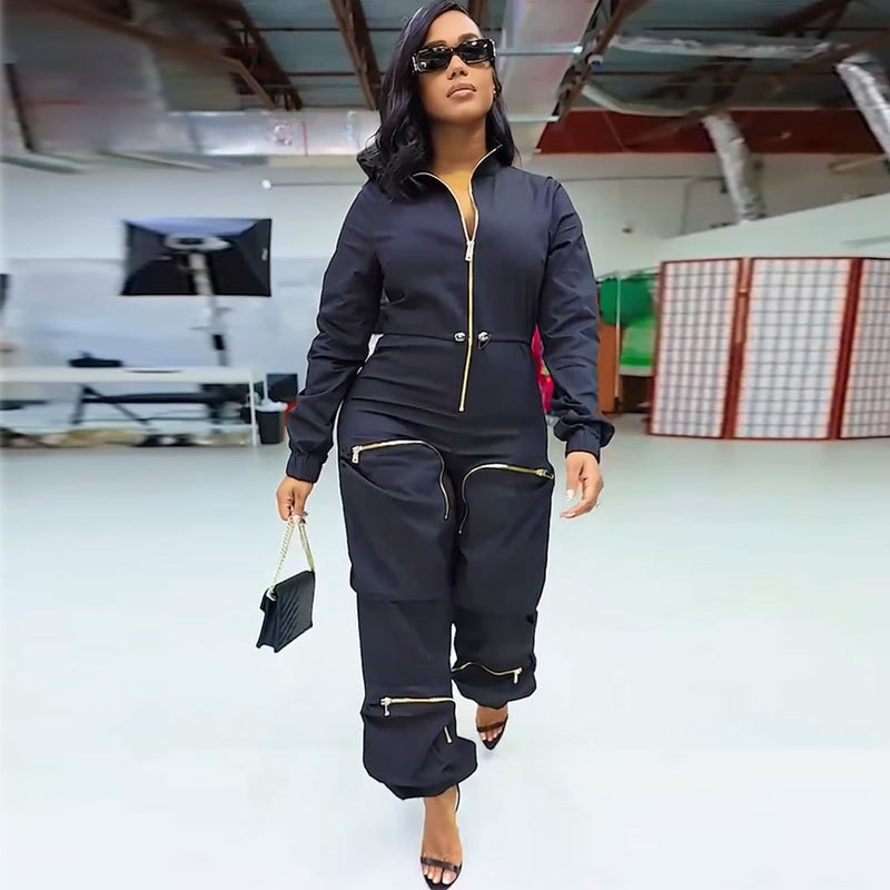 Stylish Metal Zipper Cargo Jumpsuit for Women & Men - Durable Utility Coverall with Pockets - Perfect for Workwear, Outdoor Adventures & Street Fashion