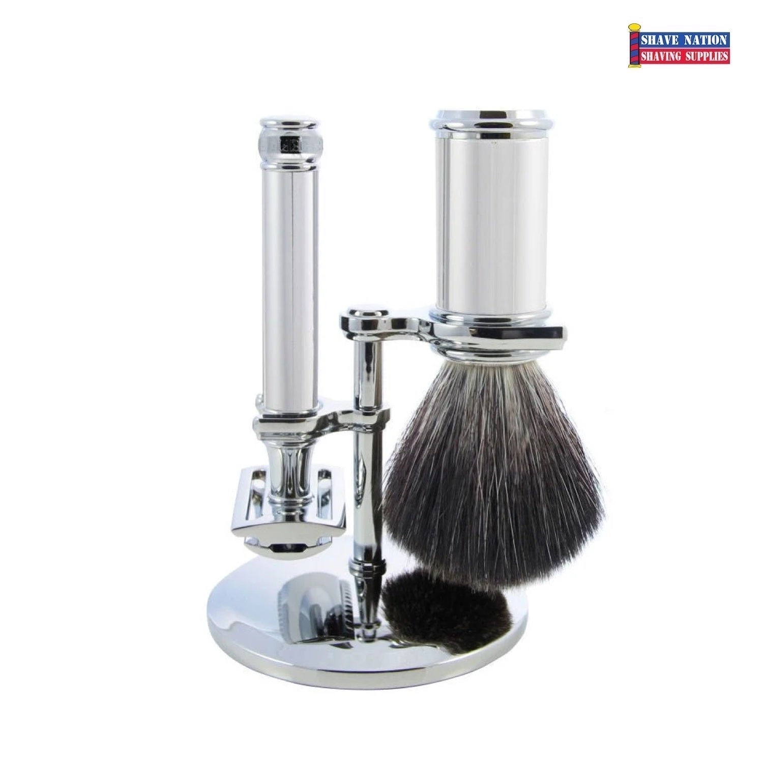 Edwin Jagger DE89 Chrome 3-Piece Safety Razor Set with Synthetic Brush - Perfect for Wet Shaving & Men's Grooming Routine