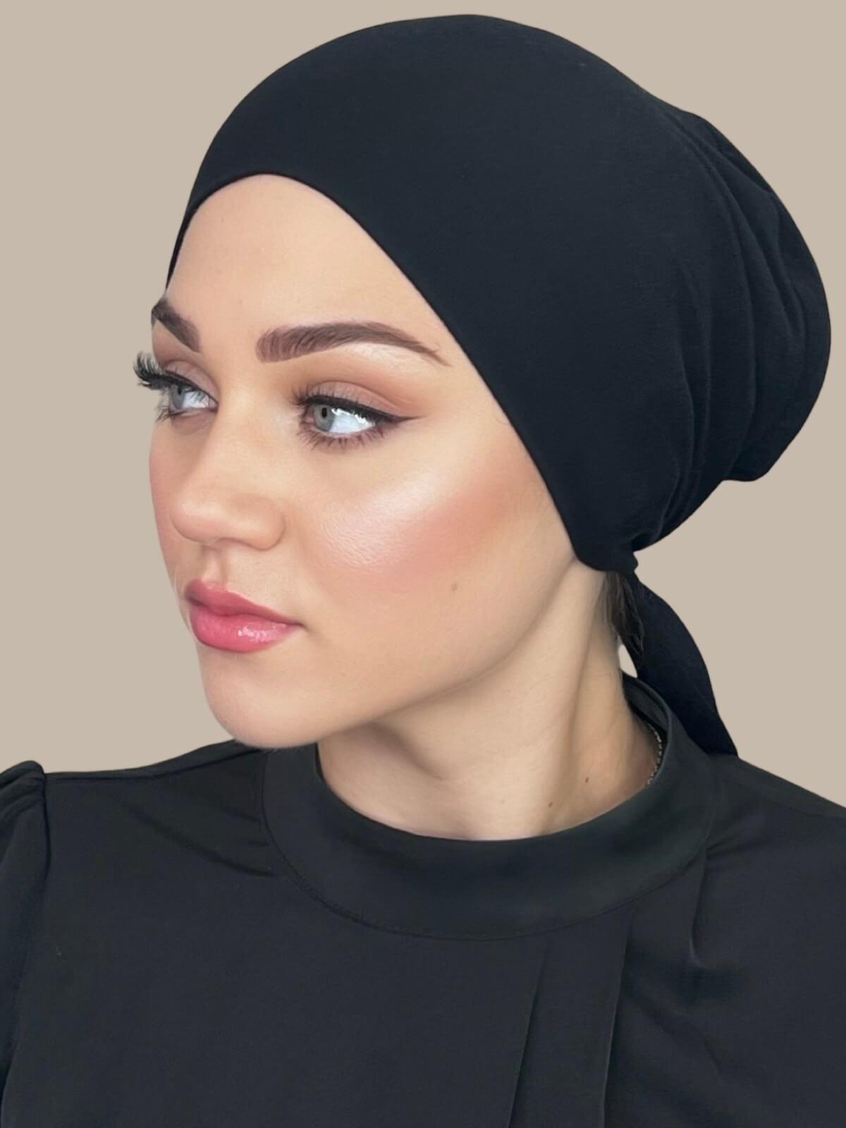 Black Muslim Hijab Tie Back Underscarf - Perfect for Daily Wear, Prayer, and Modest Fashion