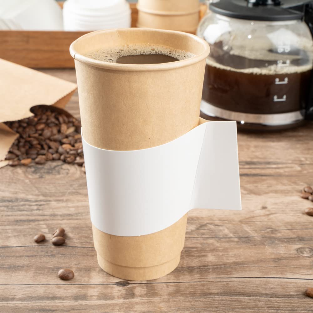 Restpresso Disposable Hot Coffee Sleeves with Handle - 1000 Pack White Paper Cup Jackets for 12oz, 16oz & 20oz Cups (Cups Sold Separately) - Perfect for Coffee Shops, Cafes & Takeout Restaurants