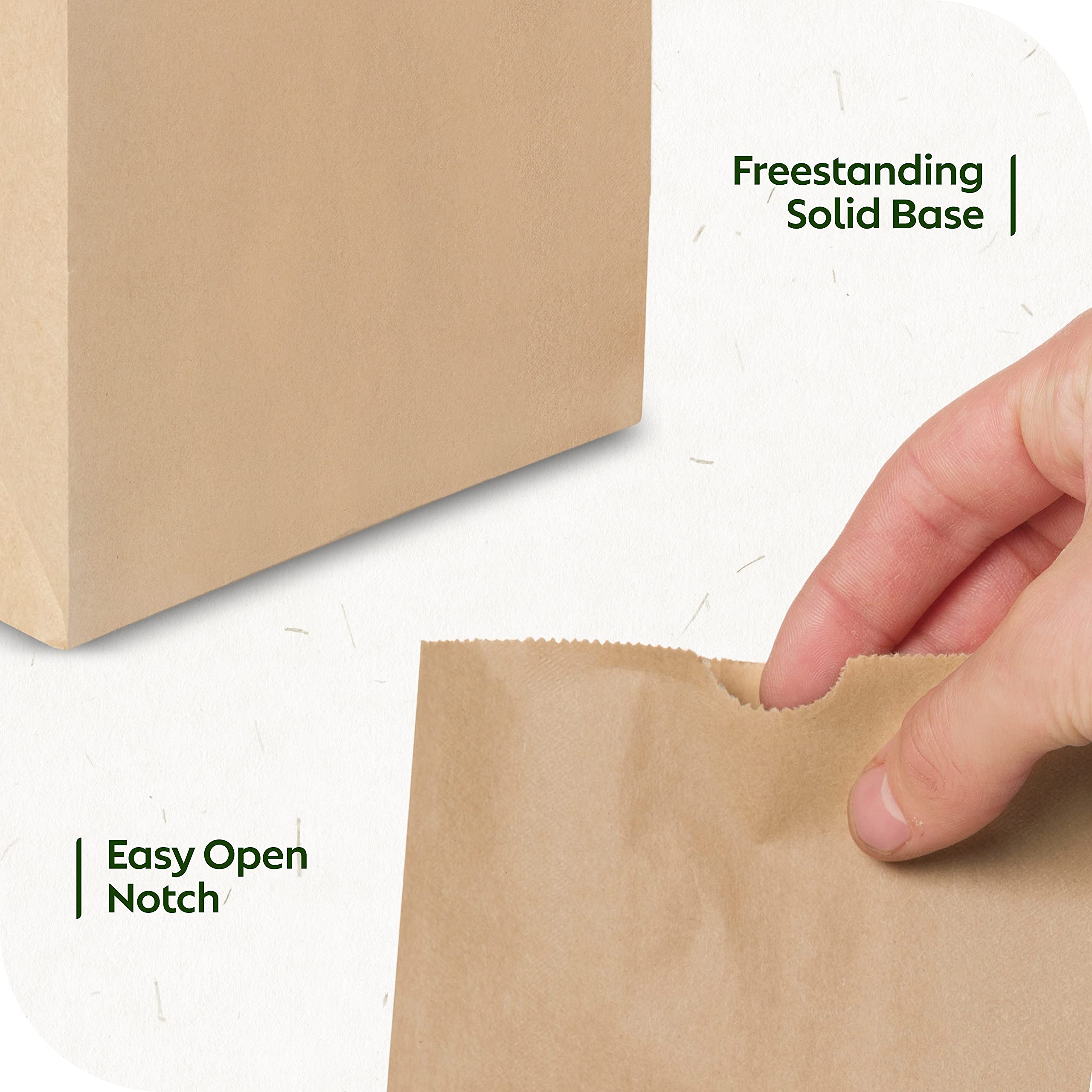 Durable Kraft Paper Bags 5 Lb - Eco-Friendly Brown Lunch Bags for Snacks, Sandwiches, Pastries, Popcorn & Groceries - Bulk 5.25 x 3.25 x 10.75 Inch Food Safe Bags (500 Count) - Perfect for School Lunches, Party Favors & Takeout Packaging