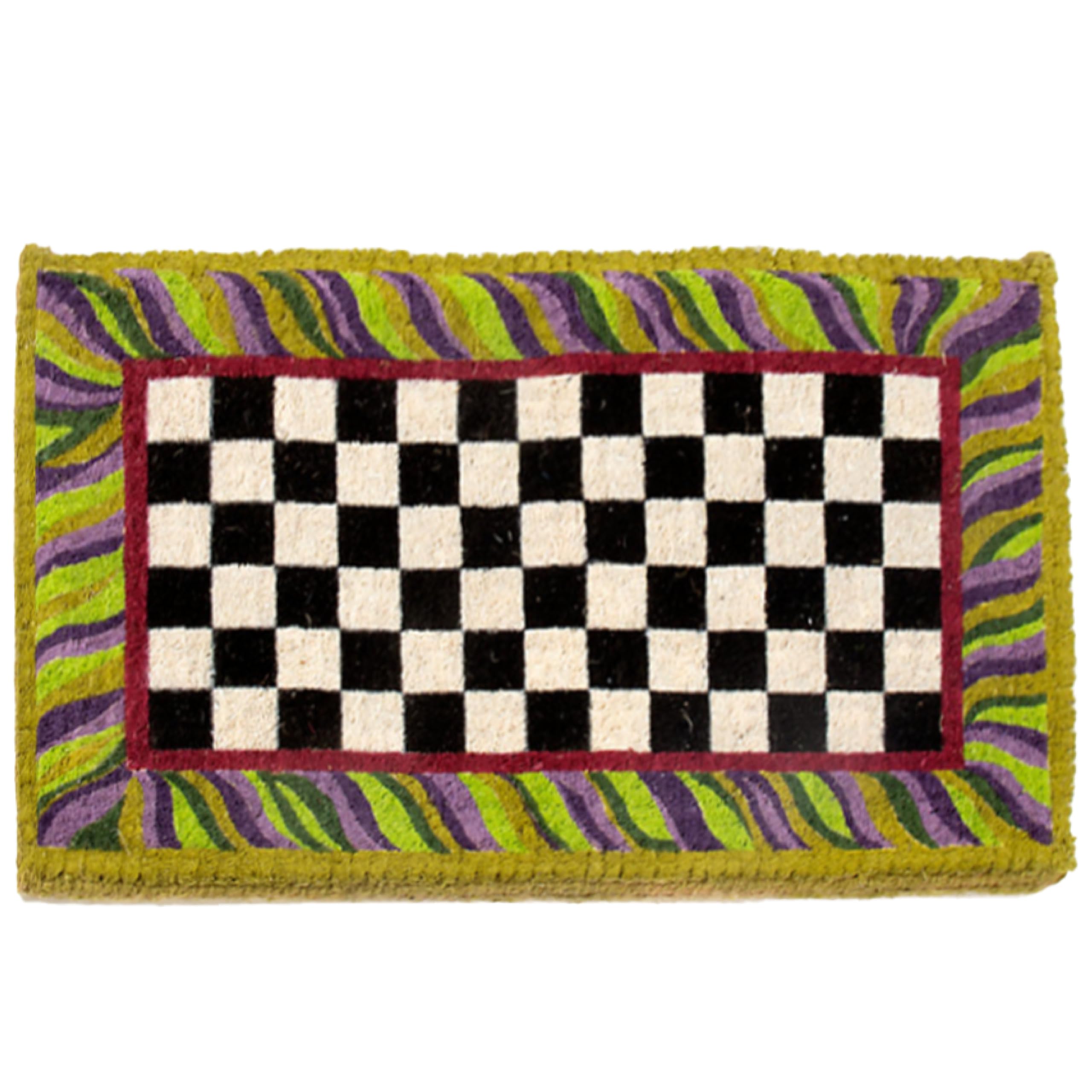 MacKenzie-Childs Decorative Coir Doormat - Black & White Courtly Check Outdoor Entrance Mat for Front Door - Perfect for Farmhouse, Cottage & Traditional Home Entryways