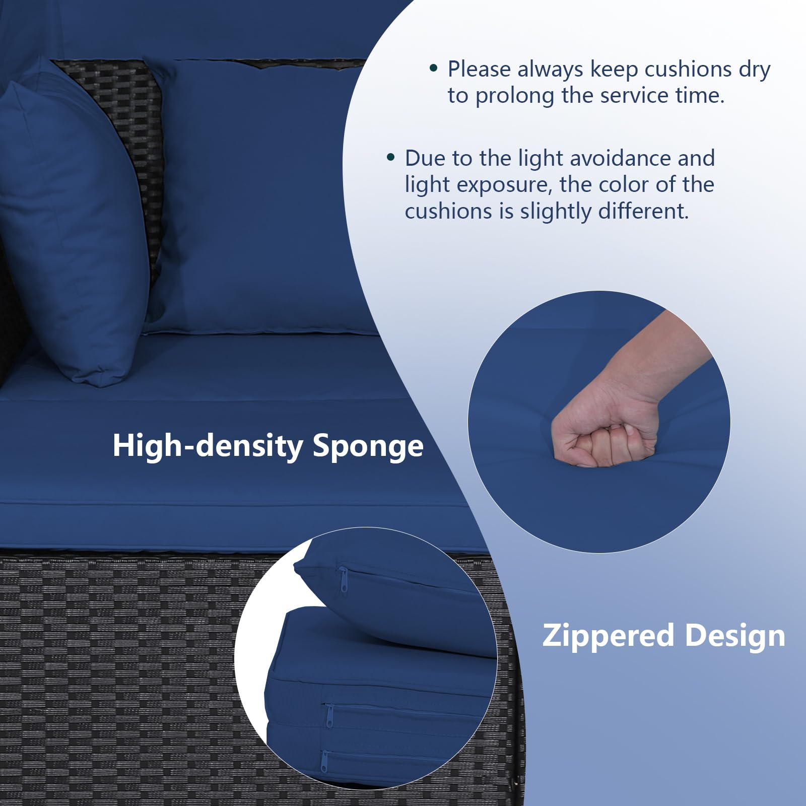 **HAPPYGRILL Outdoor Wicker Lounge Daybed - Hand-Woven PE Rattan Patio Loveseat Sofa Set with Retractable Canopy & 2 Side Tables - Sun Lounger with Soft Cushions (Navy) - Perfect for Poolside, Garden, or Backyard Relaxation**