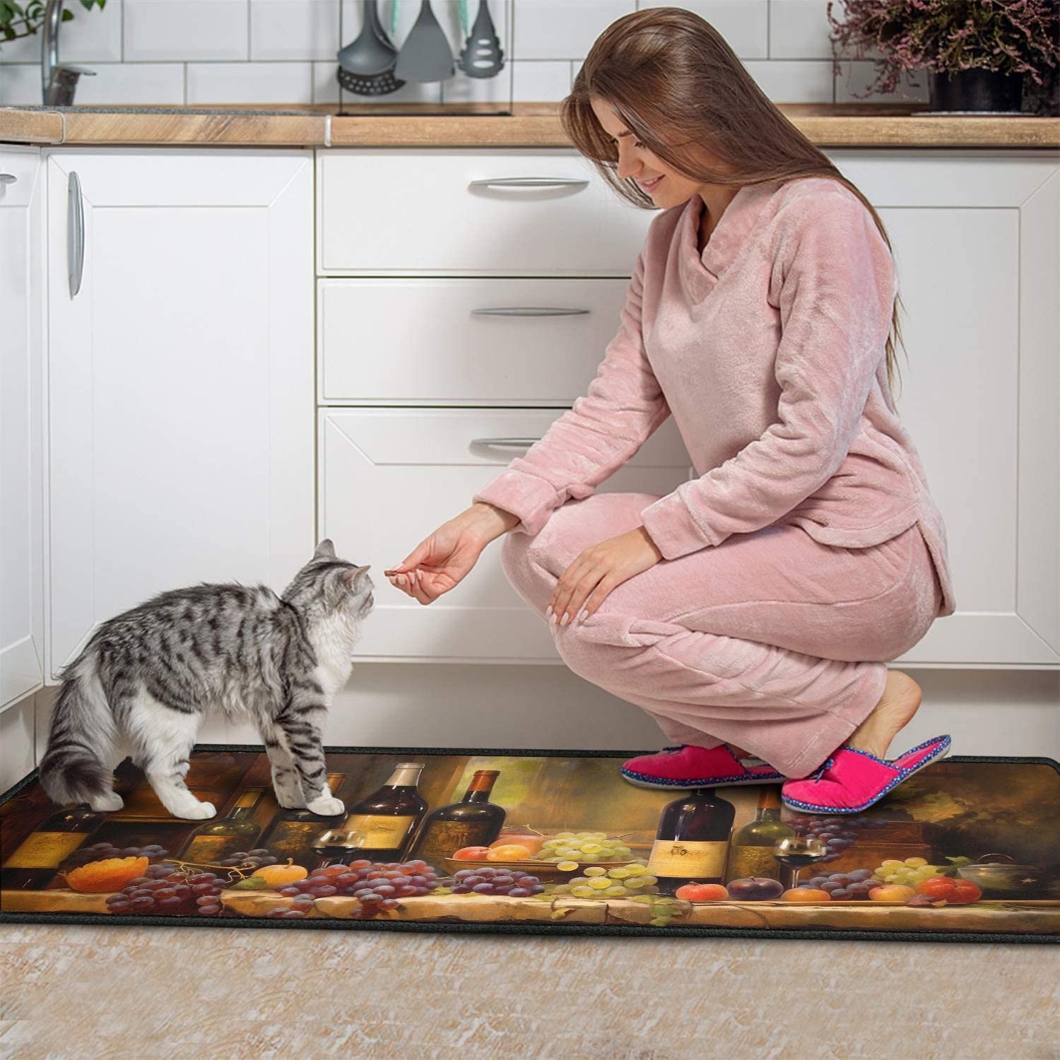 Premium 3D Wine-Themed Kitchen Rugs Set of 2 - Non-Slip Washable Runner Mats 17