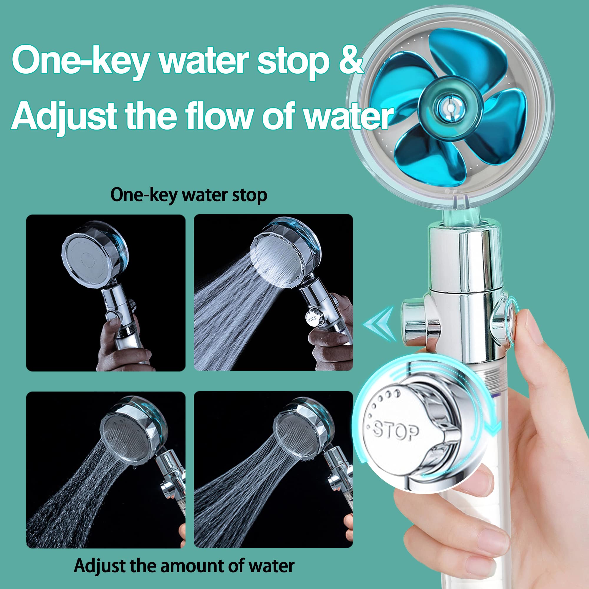 High Pressure Shower Head with 3 Filters - Turbo Fan Handheld Shower Kit, Water Softener & Pause Switch for Powerful Hydro Jet Spray - Perfect for Spa-Like Bathroom Experience & Water Conservation