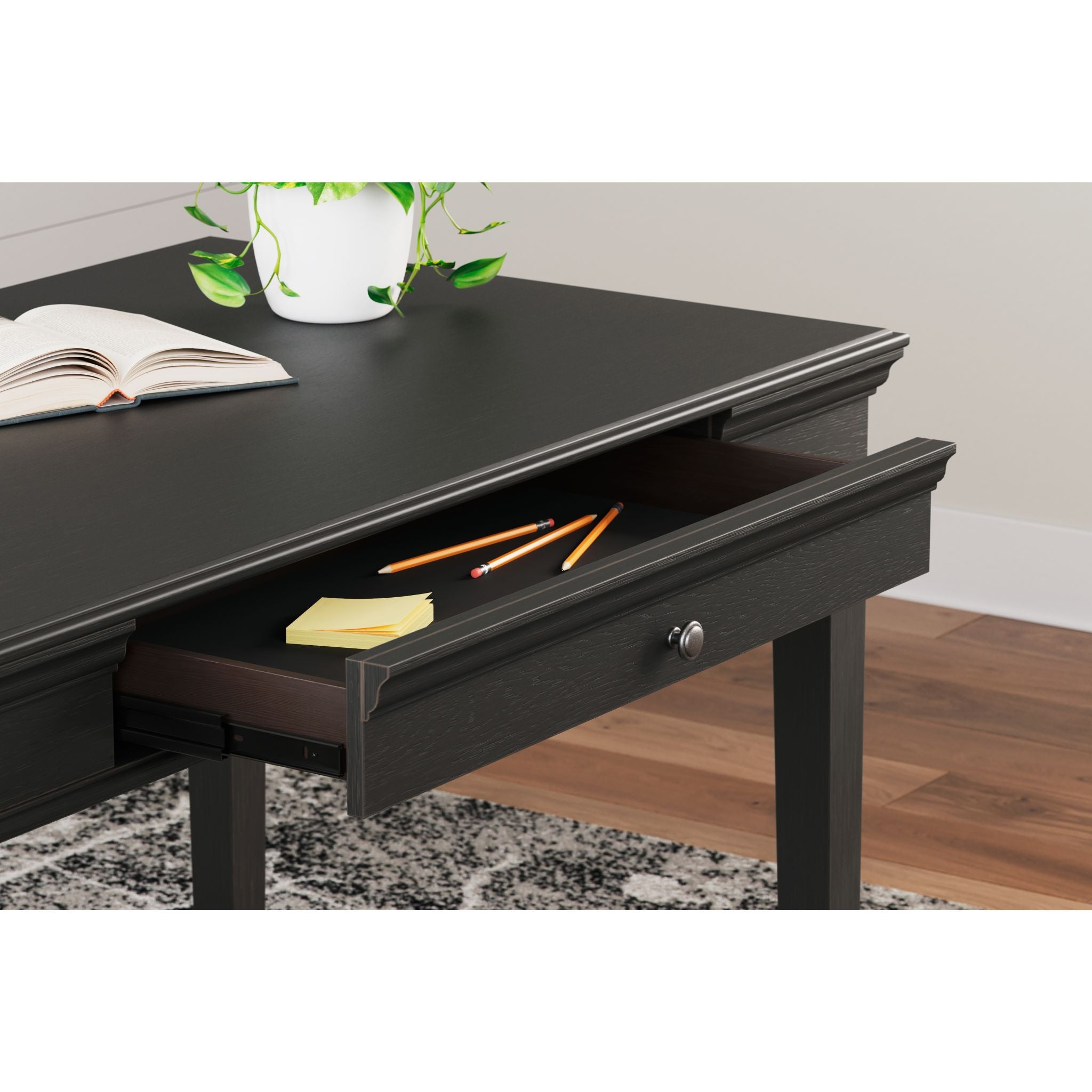 Beckincreek Black Office Desk - Modern Writing Desk for Home & Office Workspace, Study, and Computer Use