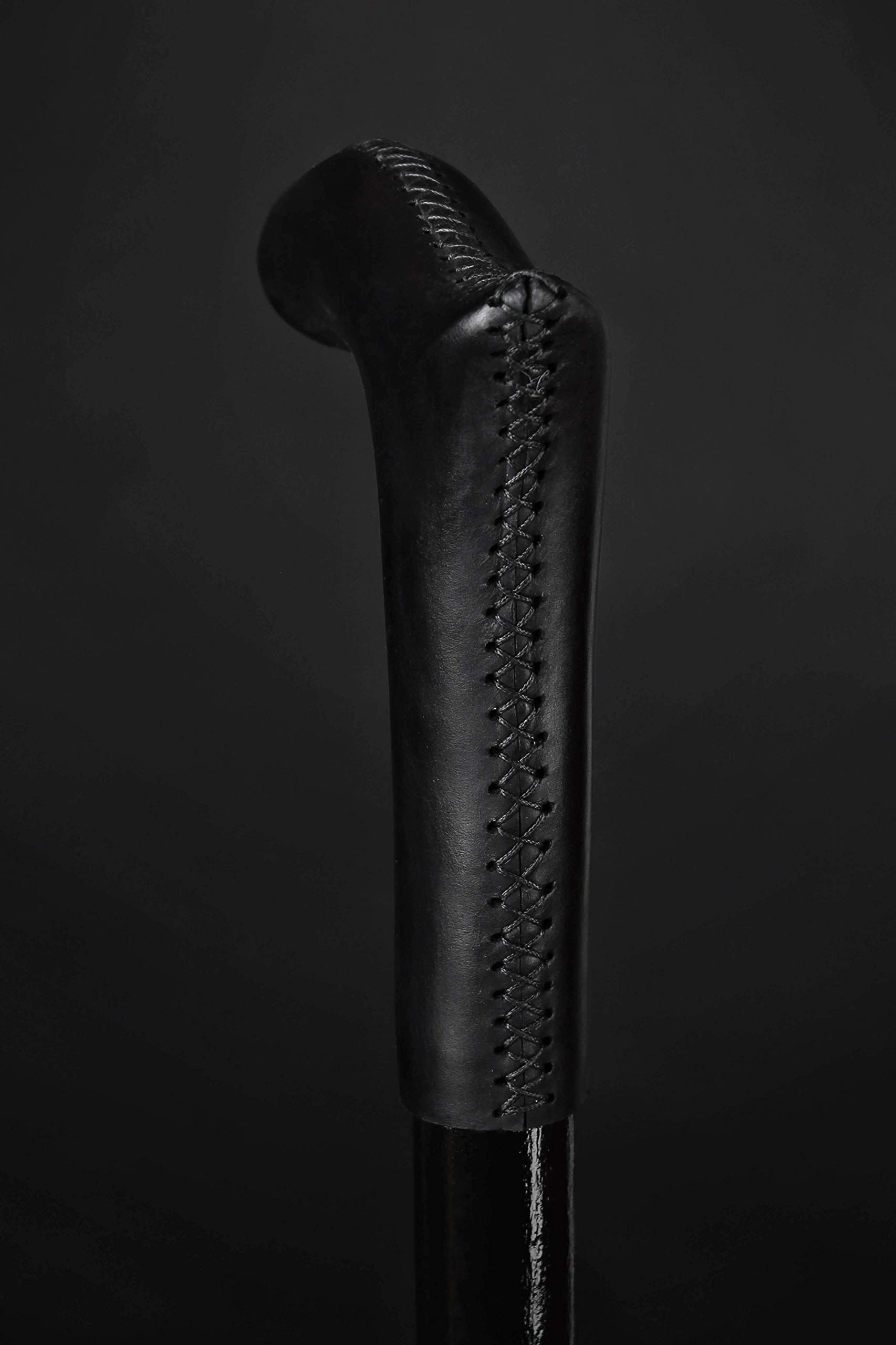 Premium Black Leather Walking Cane - Handcrafted Derby Wooden Cane for Men & Women - Elegant Hiking Stick for Outdoor Adventures, Fashionable Mobility Aid for Daily Use & Perfect Gift for Seniors