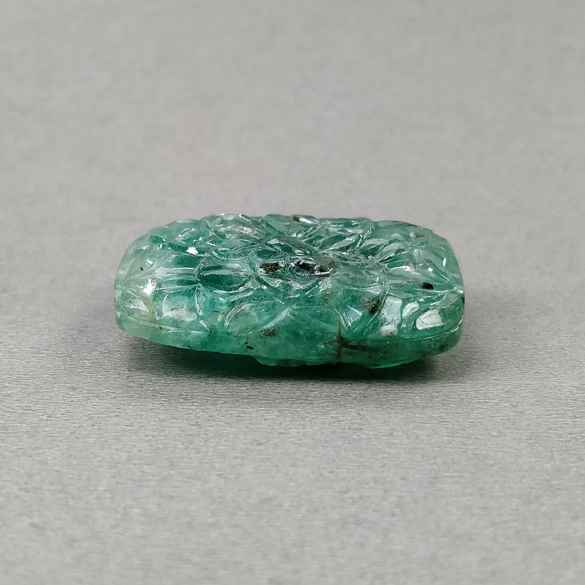 Natural Untreated 97.80cts Green Emerald Gemstone - Hand Carved Cushion Shape 37.5x30mm | Both Side Carved | Jewelry Making, Engagement Rings & Luxury Gift