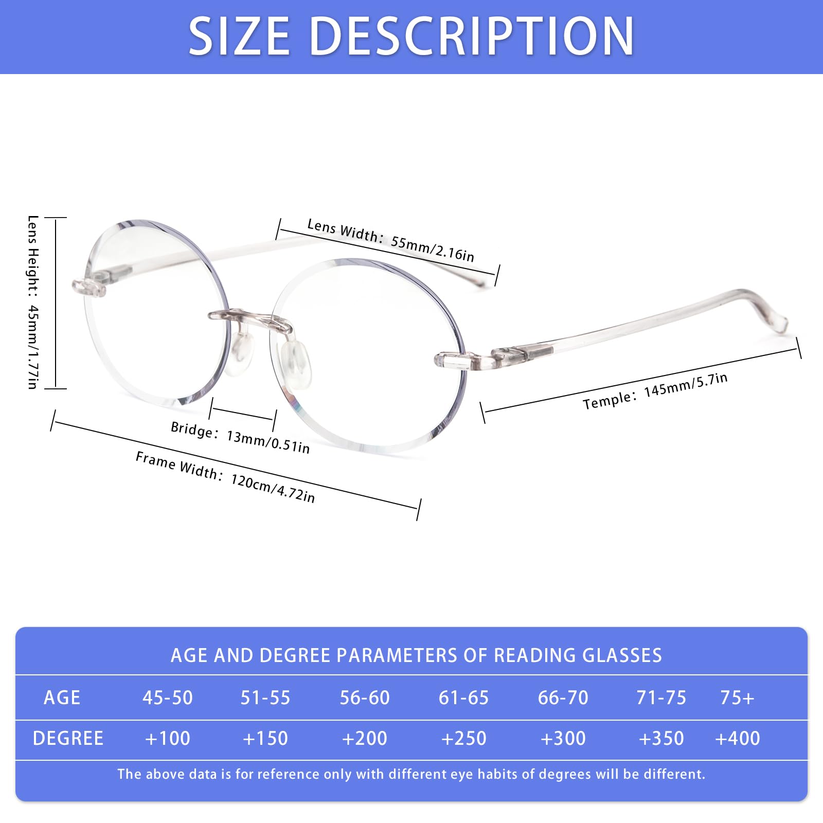 KoKoBin 3 Pack Rimless Round Reading Glasses - Blue Light Blocking Computer Glasses for Men & Women - Anti-Eye Strain for Office Work, Gaming & Screen Time