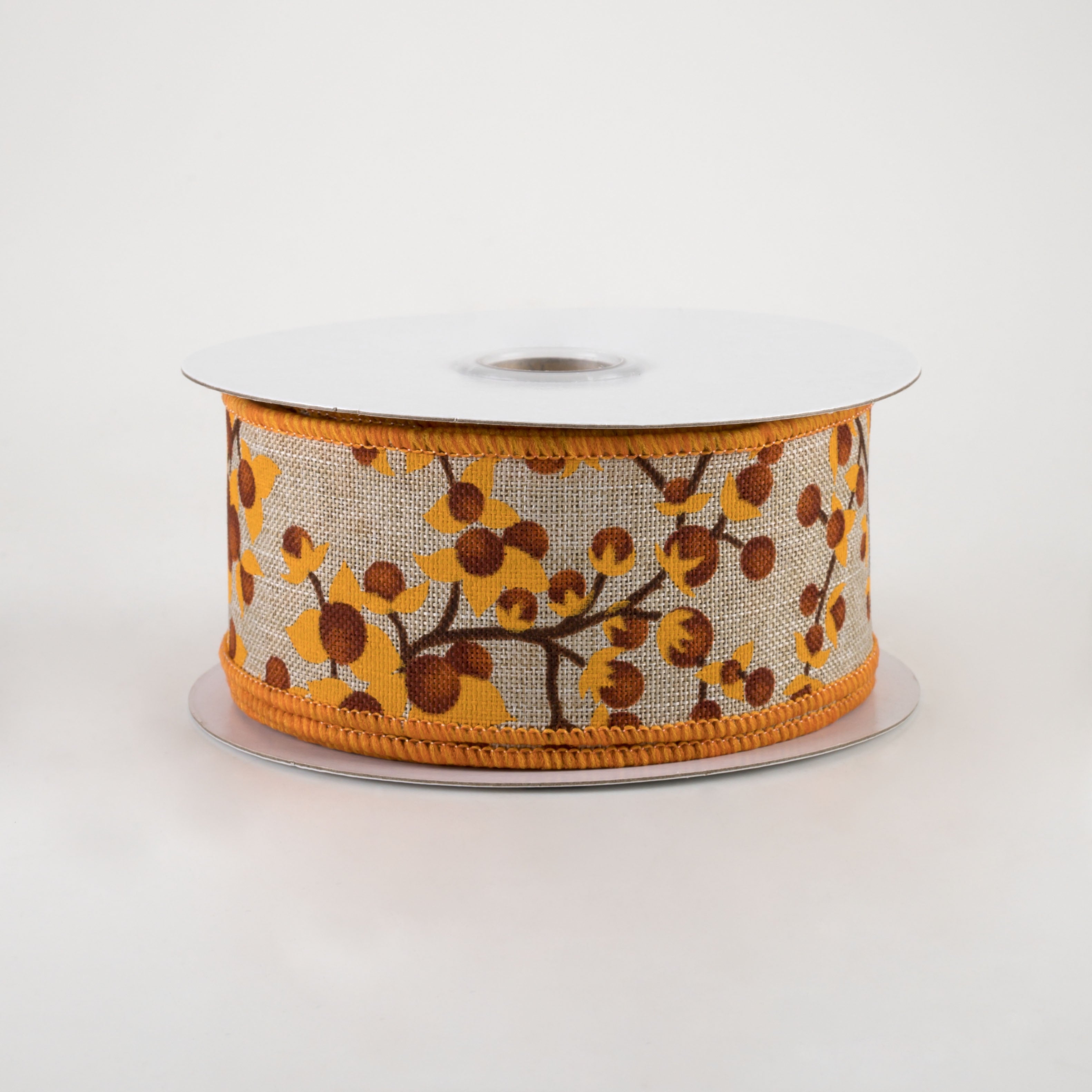 1.5 Inch Bittersweet Berries Ribbon - Natural, Mustard & Rust Color Craft Ribbon (10 Yards) for Gift Wrapping, DIY Scrapbooking & Home Decor