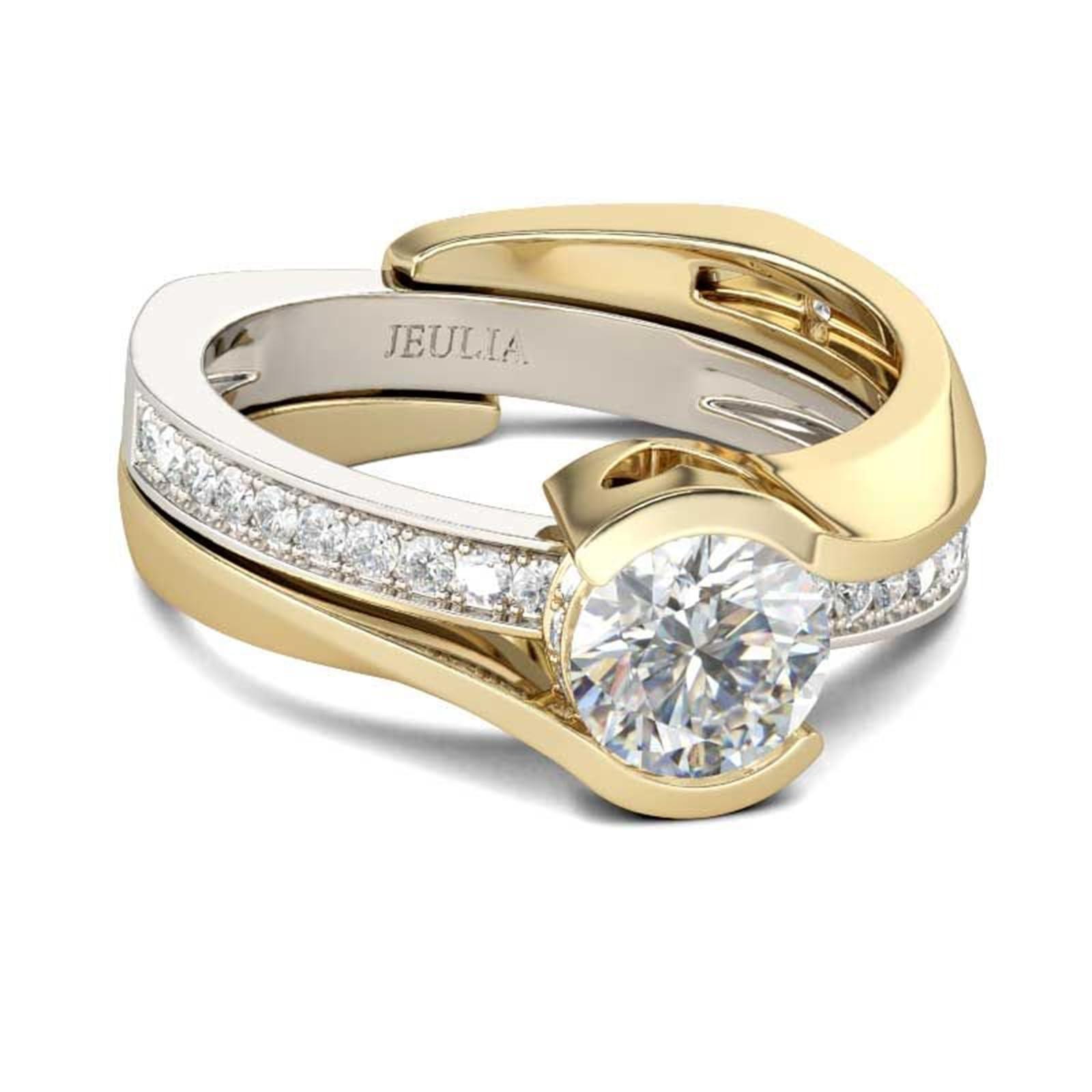 Jeulia 2.5 Carat Asymmetric Diamond Ring Set for Women - 14K Gold Plated Cubic Zirconia Engagement Ring, Anniversary Promise Ring, Romantic Jewelry Gift for Her - Perfect for Weddings, Proposals & Special Occasions