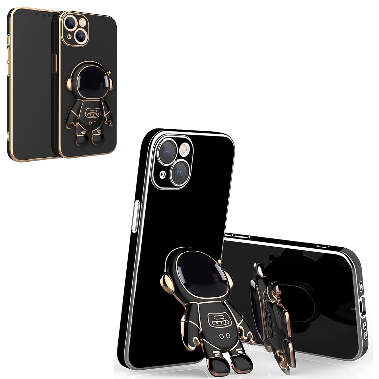 2020 New Electroplated Astronaut Phone Case with Stand for iPhone 13 Pro - Black Space-Themed Protective Cover | Perfect for Daily Use, Travel & Space Enthusiasts
