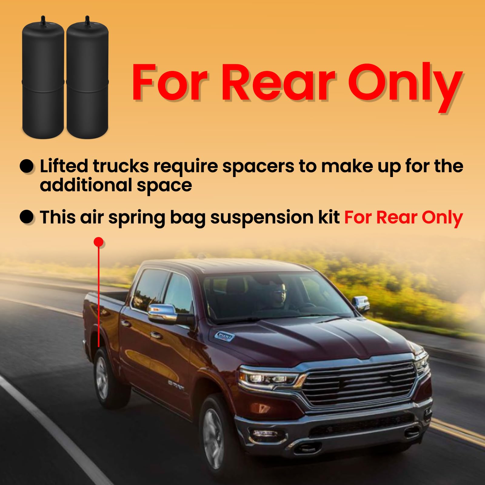 MILLISEC Air Helper Spring Bags Suspension Kit for 2009-2022 Ram 1500 & 1500 Classic Pickups - 60818HD Rear Air Spring Kit with 2100 lbs Load Leveling Capacity - Perfect for Towing, Hauling & Off-Road Adventures