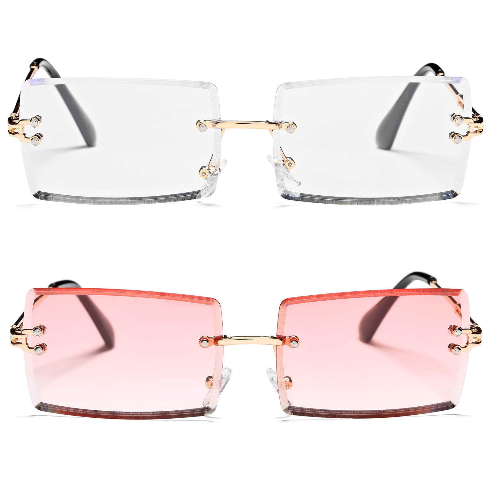 Stylish Rectangle Sunglasses for Men & Women - Small Rimless Square Frame UV Protection - Perfect for Driving, Beach & Outdoor Activities