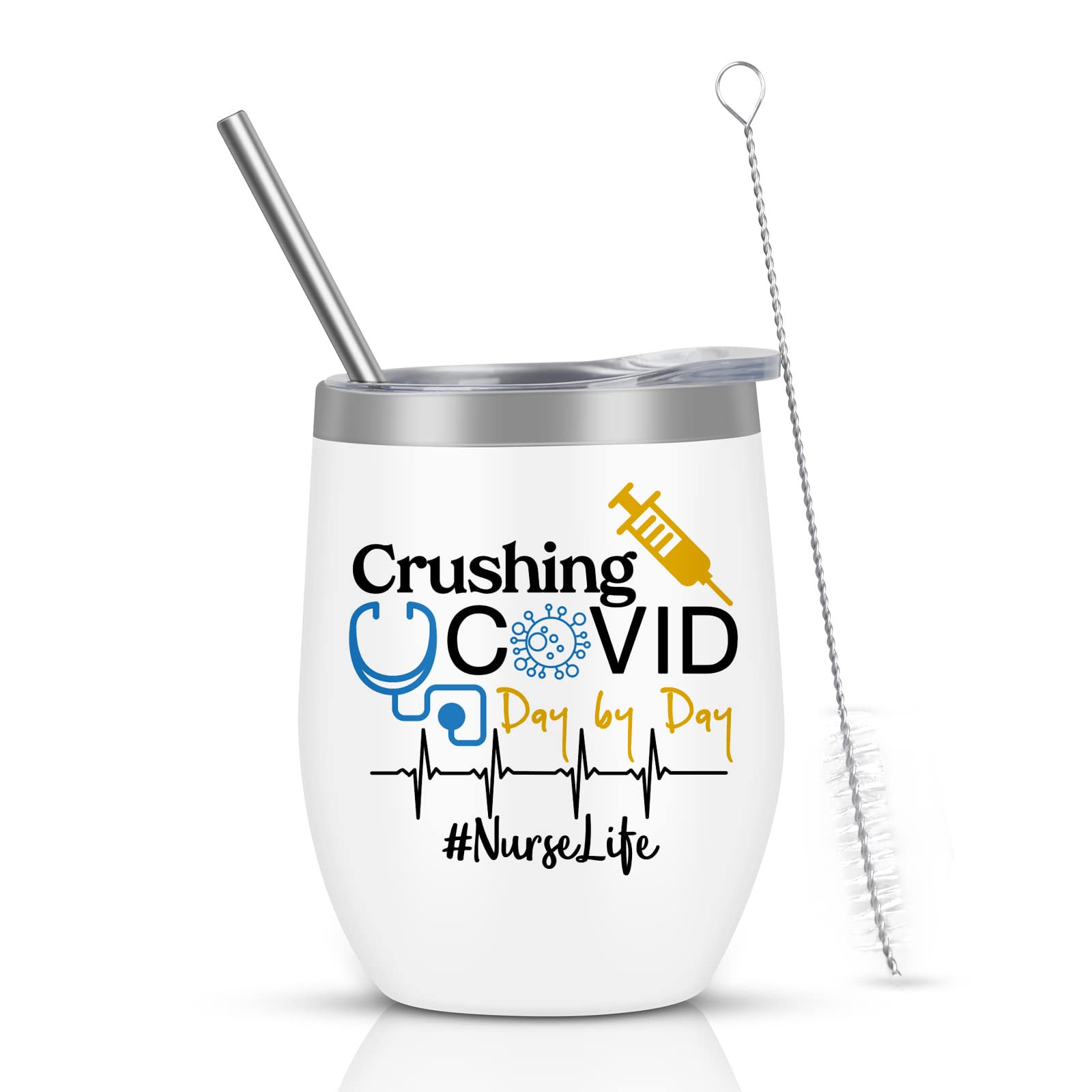 Funny Nurse Wine Tumbler - 12oz Stainless Steel Insulated Cup with Lid - Perfect Nurse Appreciation Gift for Christmas, Birthday & Nurses Week - Great for Coffee, Wine & Beverages at Work or Home