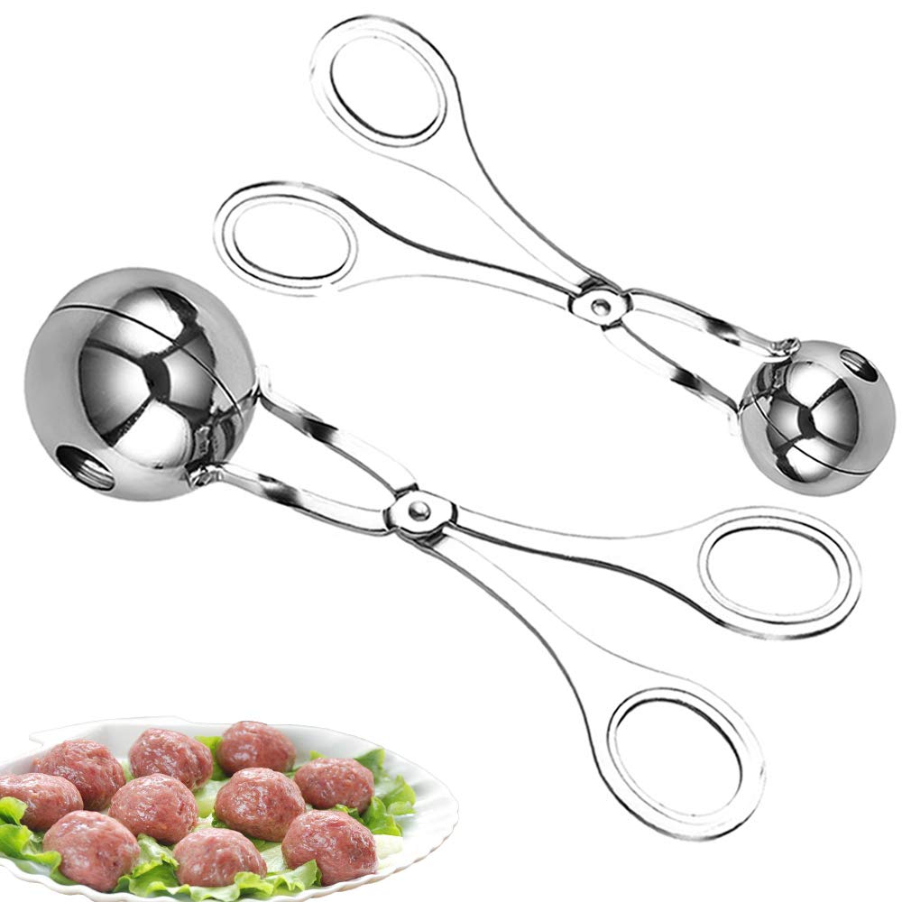 2PCS Stainless Steel Meat Baller & Melon Baller Set - Kitchen Tool for Making Meatballs, Cake Pops, Cookies, Ice Cream & Fruit Balls - Perfect for Baking, Cooking & Food Prep