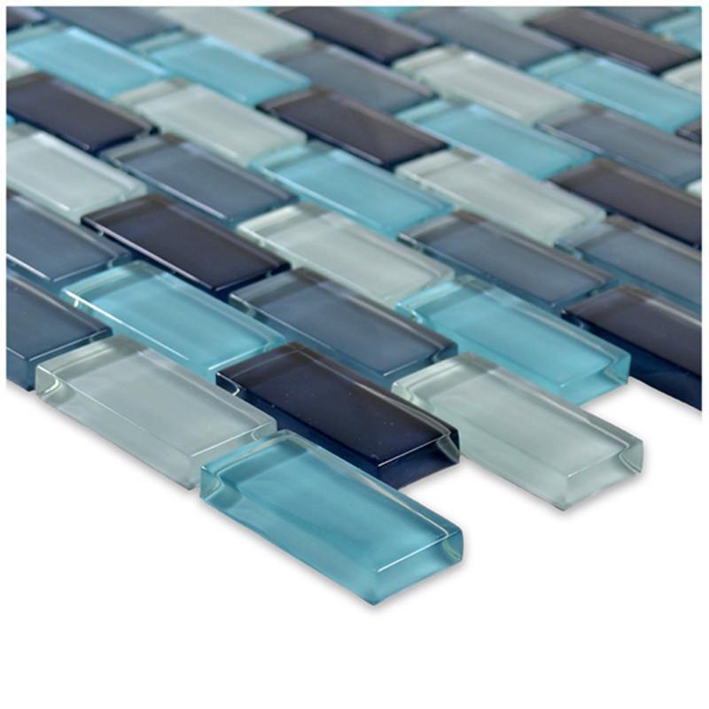 Aquamarine Blue Glass Mosaic Tile 1x2 Inch - Peel and Stick Backsplash for Kitchen, Bathroom, Shower, and Pool Decor