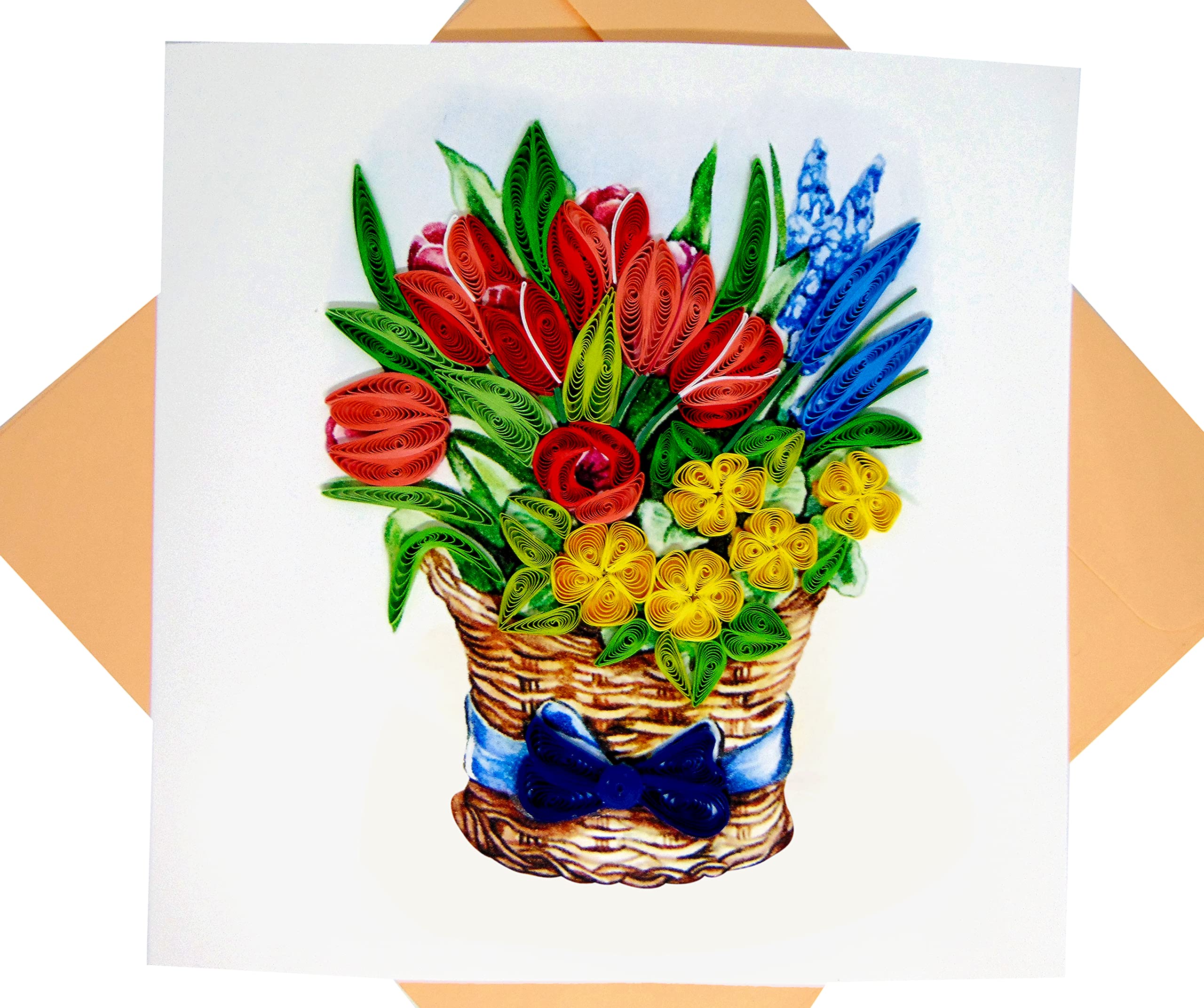 3D Quilling Flower Basket Card - Handmade Greeting Card for Birthdays, Weddings & Anniversaries | 6