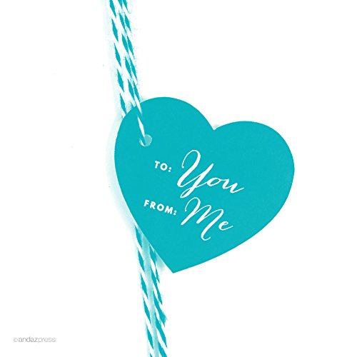 Andaz Press Heart Gift Tags - 30 Pack, Chic Aqua Design with To/From Space - Perfect for Wedding Favors, Birthday Presents & Party Decorations