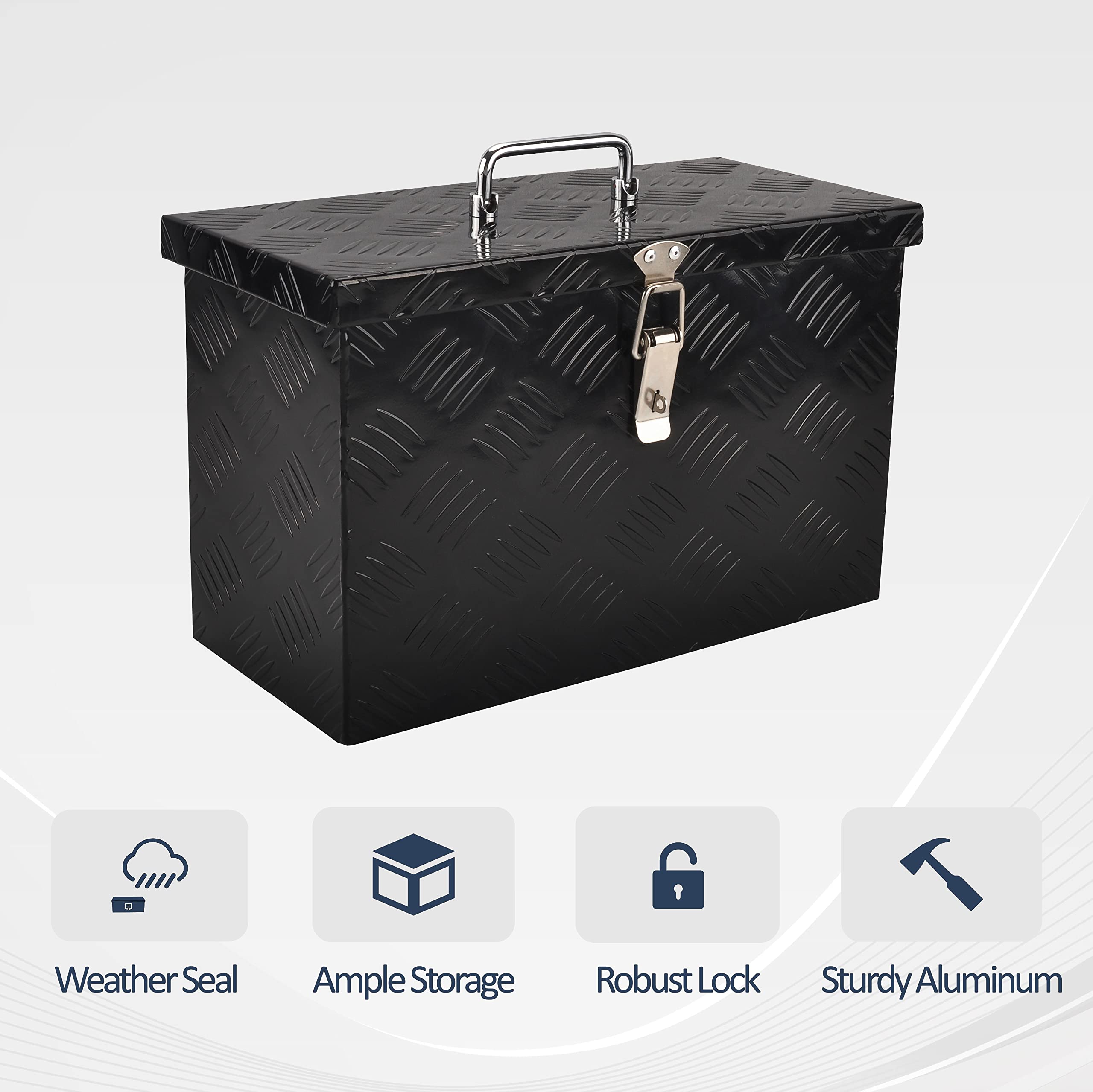 16 Inch Aluminum Tool Box with Lock & 2 Keys - Heavy Duty Truck Bed Storage Organizer (16