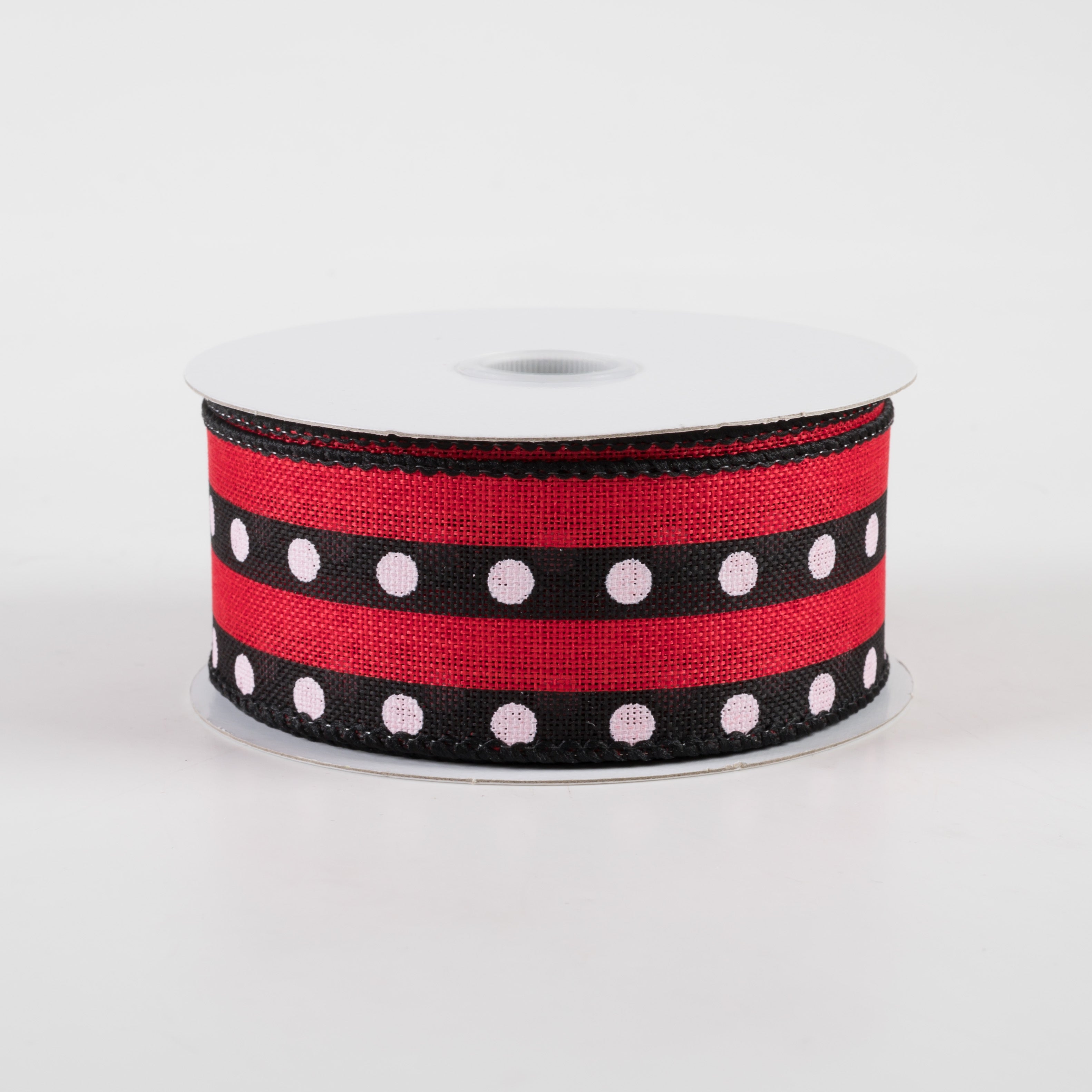 1.5 Inch Dot Stripe Linen Ribbon - Black, Red, White (10 Yards) for Gift Wrapping, DIY Crafts, Wedding Decorations & Party Favors