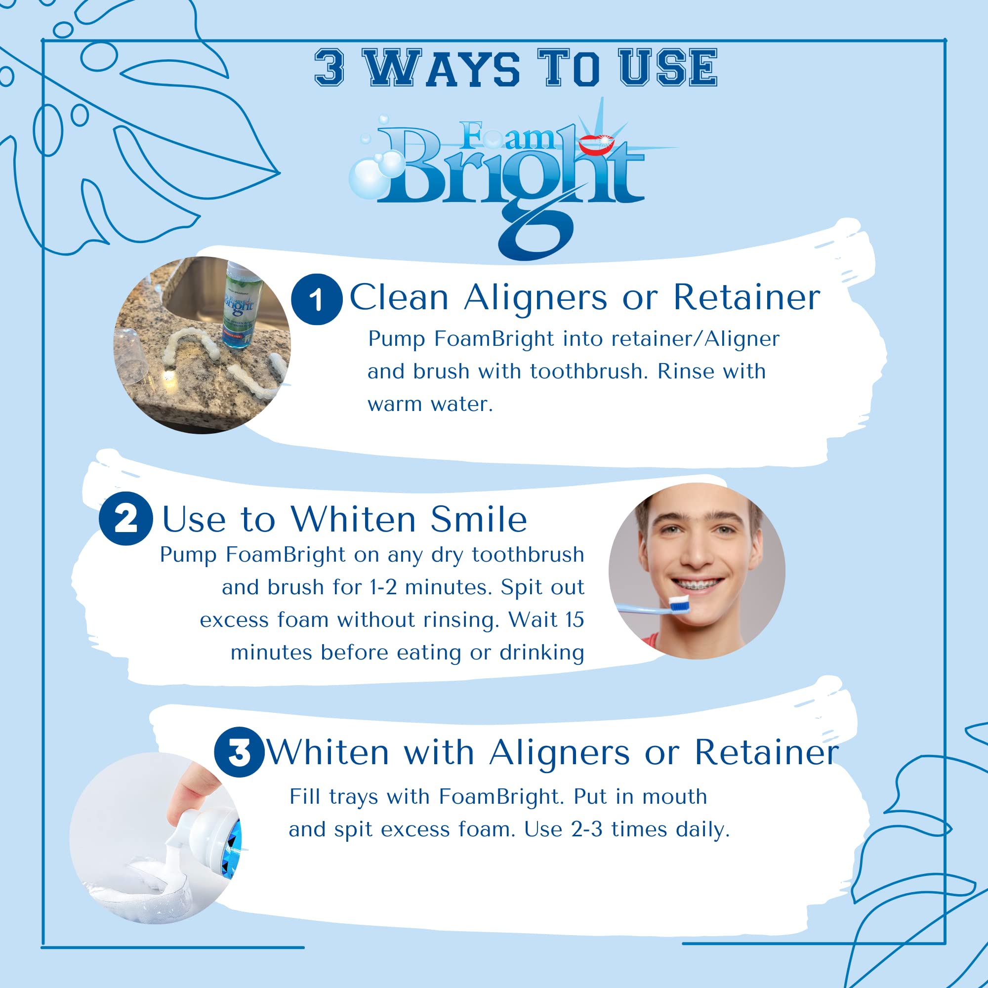**Bright Retainer & Aligner Cleaner Foam – Peroxide-Free Teeth Whitening for Invisalign, Candid, Byte, Dentures & Braces – Gentle Oral Care Alternative to Tablets & Paste – Perfect for Daily Cleaning & Travel**
