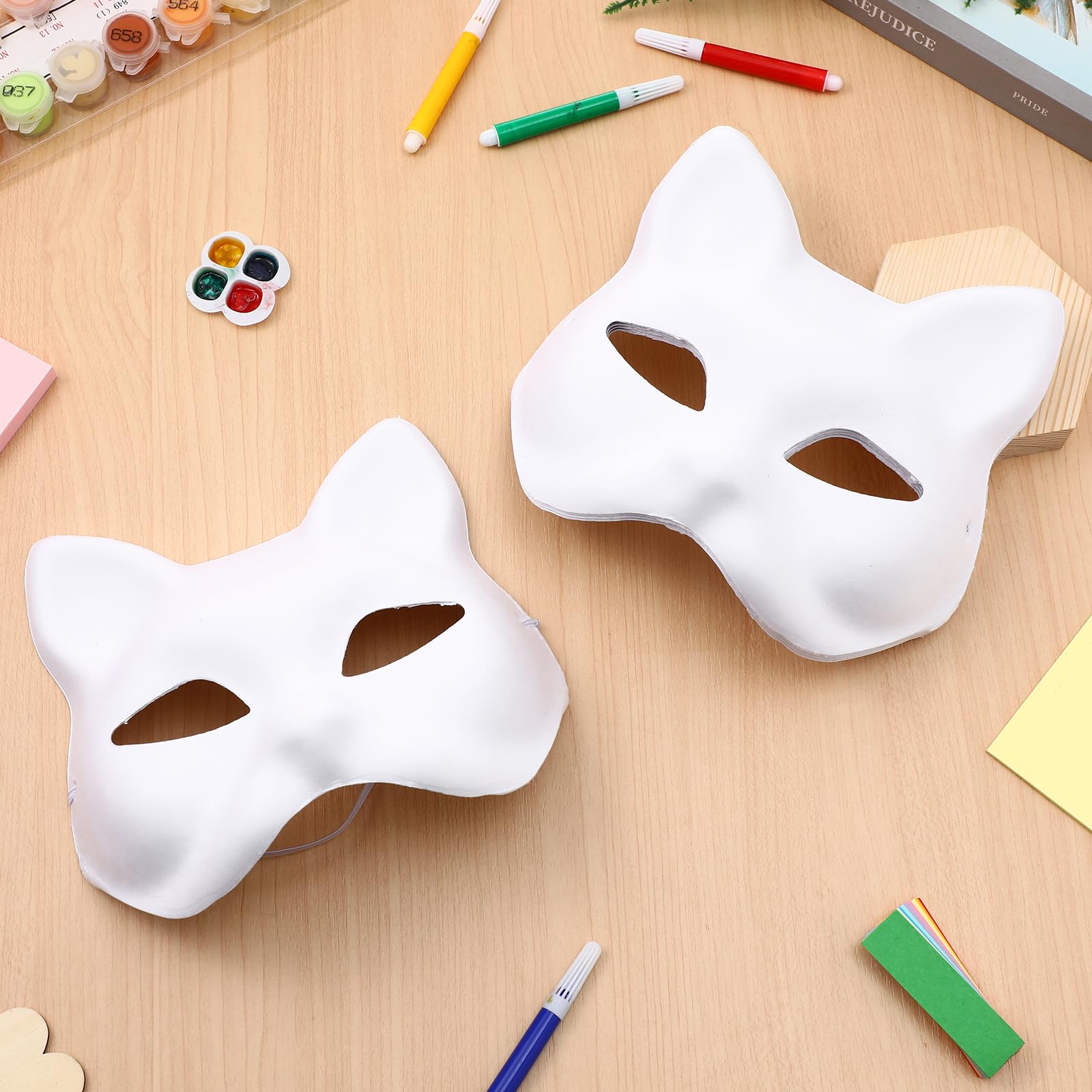 SAFIGLE 8-Piece Unpainted White Cat Mask Set - DIY Animal Face Masks for Kids, Halloween Costume, Party Favors, Arts & Crafts Projects - Perfect for Painting, Graffiti, and Creative Play