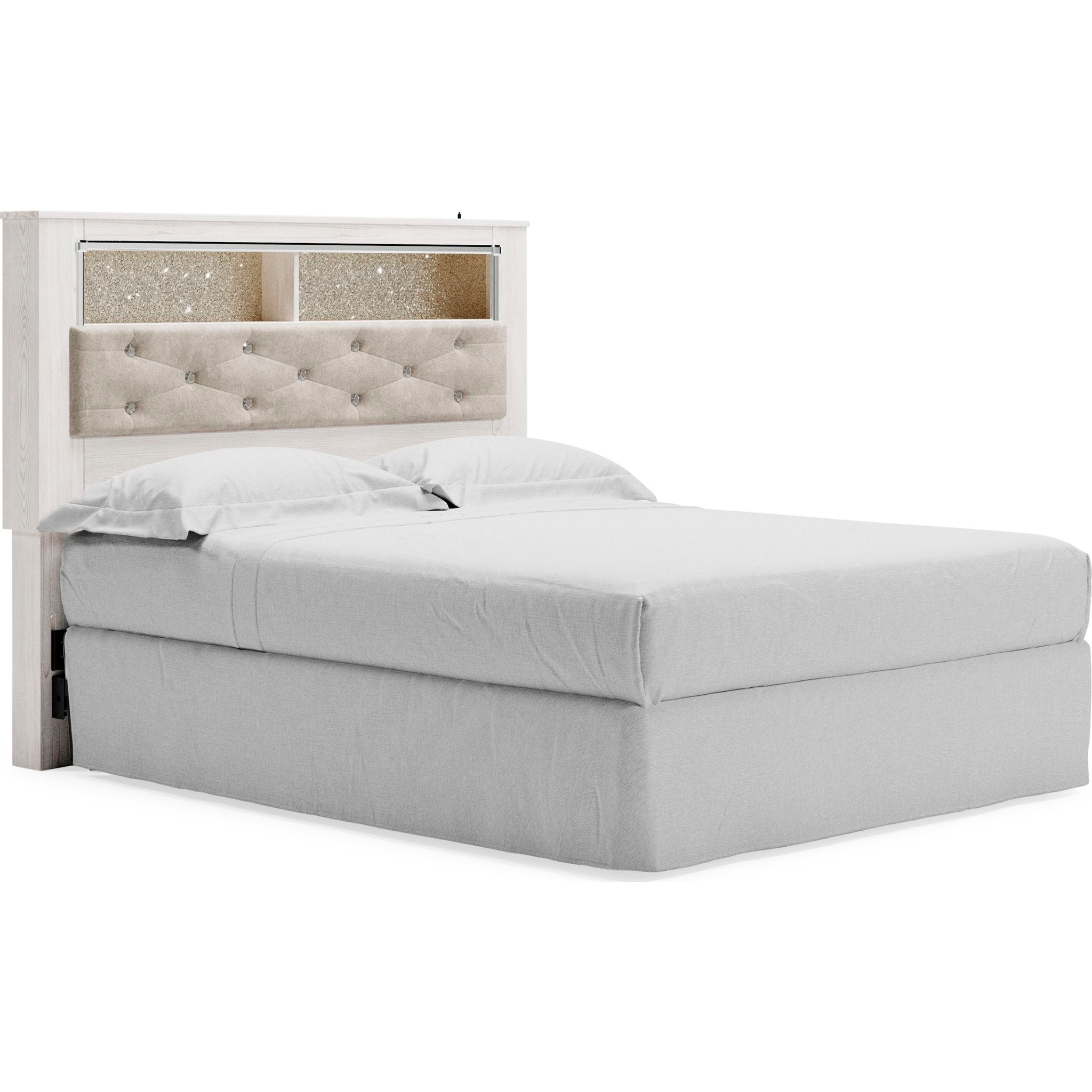 Altyra Queen Bookcase Headboard with Storage - White Wooden Bed Frame for Bedroom, Perfect for Small Spaces & Modern Home Decor