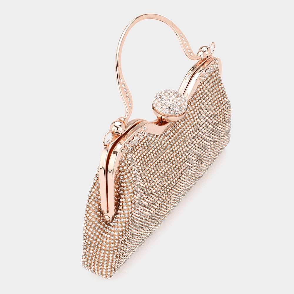 Elegant Rose Gold Rhinestone Mesh Evening Bag - Crossbody & Top Handle Clutch for Parties, Weddings & Special Occasions