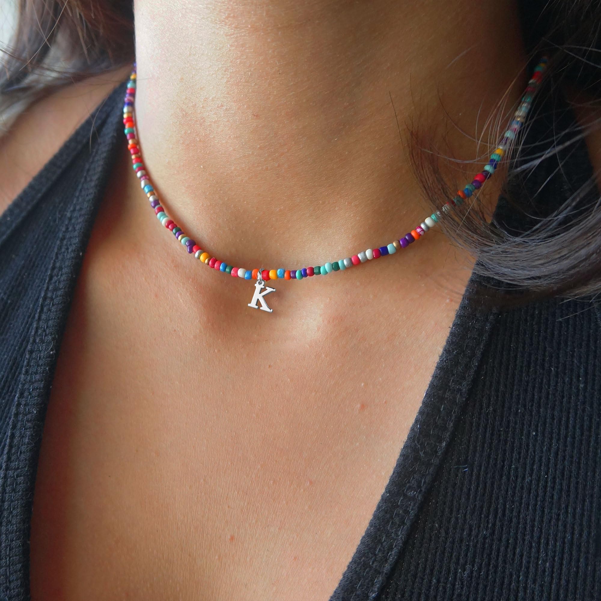 Personalized Initial Letter Necklace for Women & Girls - Trendy Beaded Choker Jewelry with Colorful Beads, Perfect for Easter, Birthday Gifts & Everyday Wear