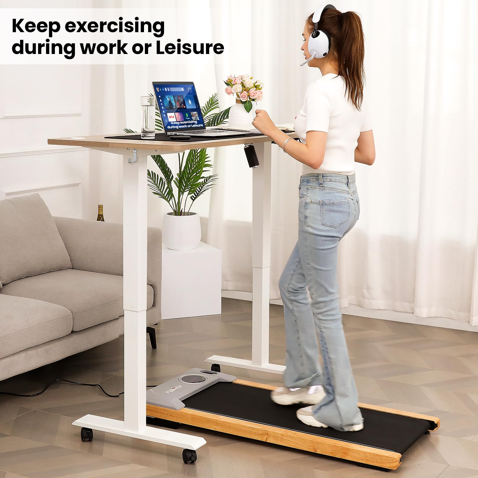 Electric Height Adjustable Standing Desk with Wheels - 63