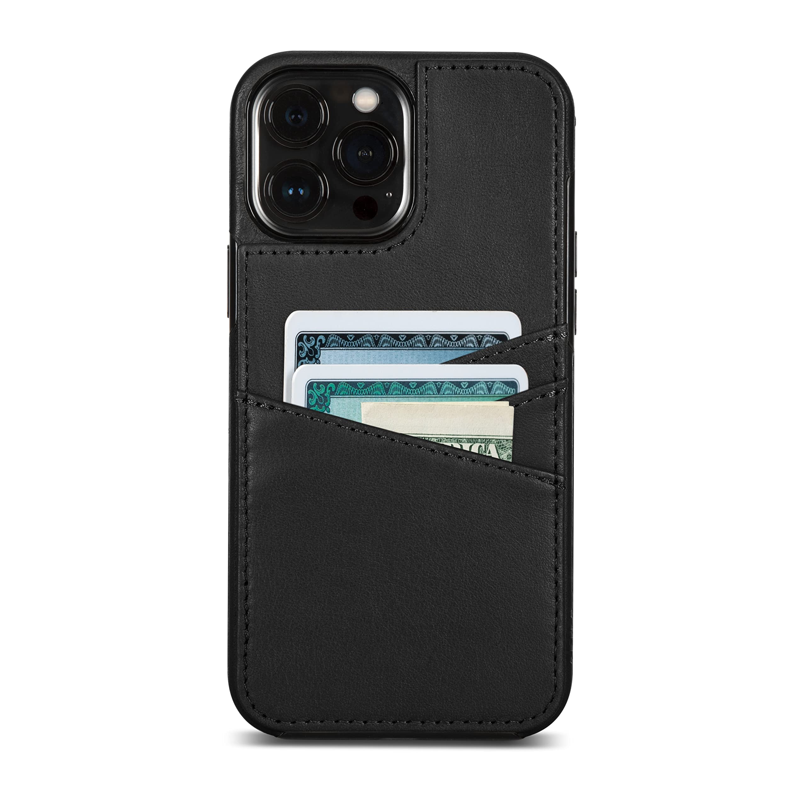 Sena Lugano Genuine Leather Wallet Case for iPhone 13 Pro Max - Slim RFID Blocking Credit Card Holder with Magnetic Closure (Black) | Perfect for Everyday Use, Travel & Business Meetings
