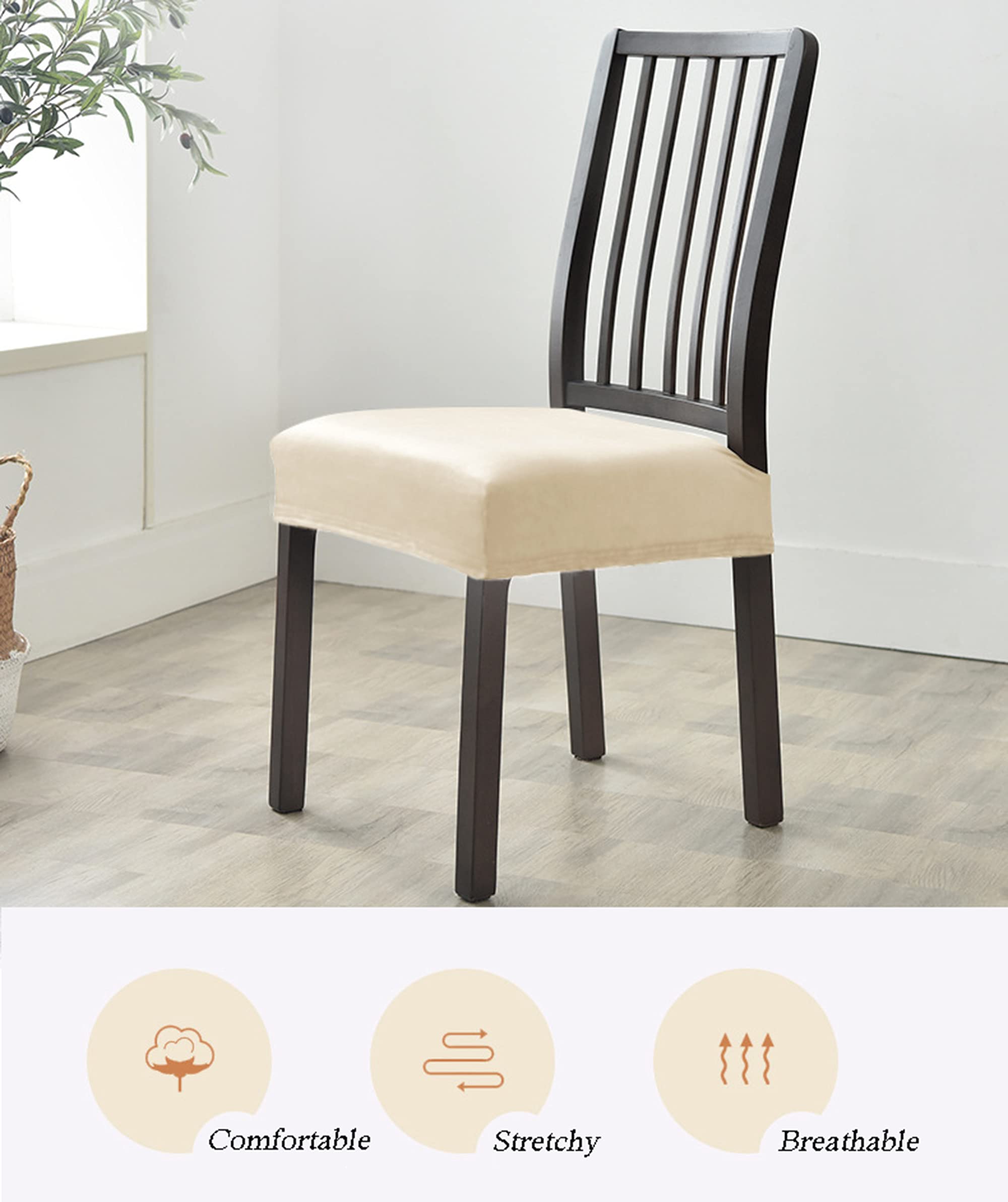 Velvet Elastic Dining Chair Covers - 5PCS Washable Stretch Spandex Seat Protector Slipcovers for Dining Room Chairs (Coffee Color) - Perfect for Home, Restaurant, and Office Use