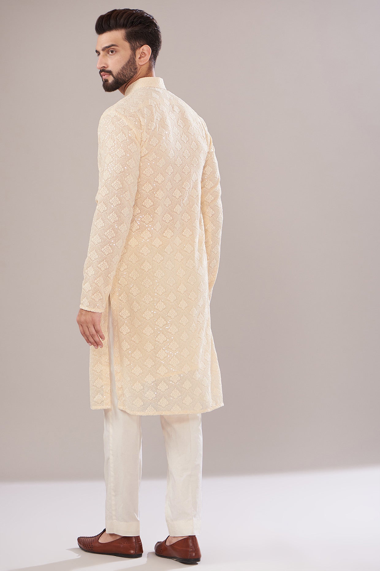 Light Beige Georgette Embroidered Kurta for Women | Elegant Indian Ethnic Wear | Perfect for Festivals, Weddings & Special Occasions