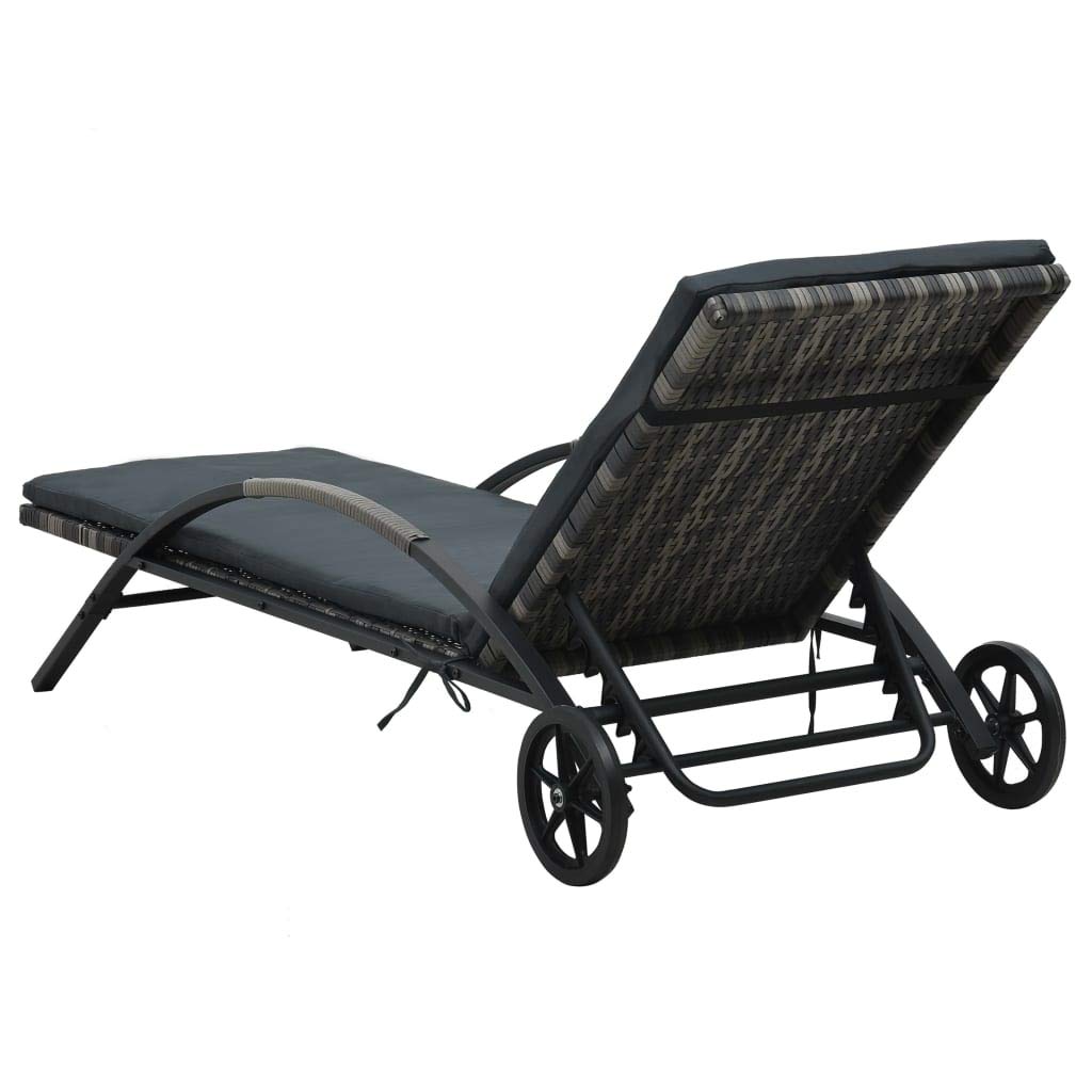Premium FAMIROSA Sun Lounger with Cushion & Wheels - Durable Poly Rattan in Anthracite - Perfect for Poolside, Patio, and Outdoor Relaxation