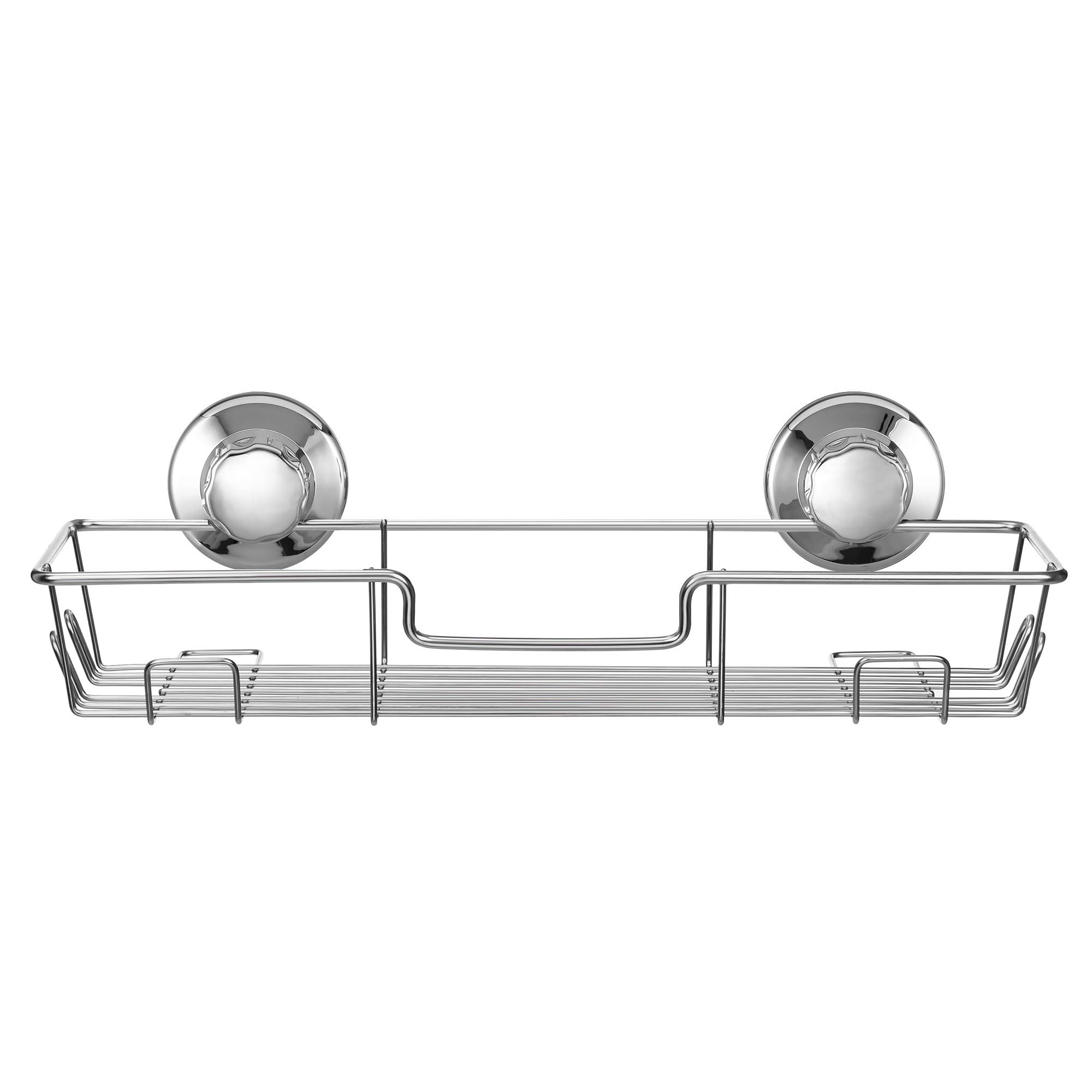 iPEGTOP L-4C Strong Suction Cup Shower Caddy with 4 Hooks - Rustproof Chrome Bathroom Organizer for Shampoo, Conditioner, Soap & Razor Storage - Perfect for Shower, Bathtub and Bathroom Organization