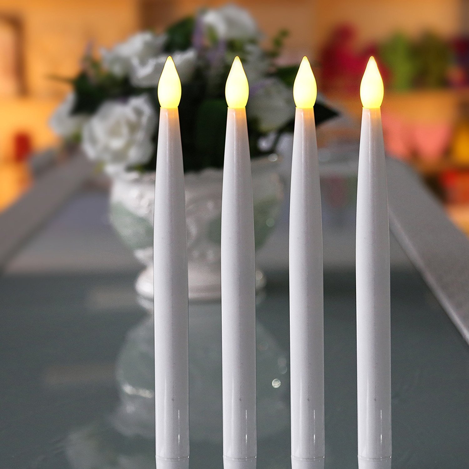 Flameless LED Taper Candles with Remote - Set of 4 (10 inch Ivory) for Indoor & Outdoor Use | Perfect for Weddings, Birthday Parties, Table Centerpieces & Romantic Decor