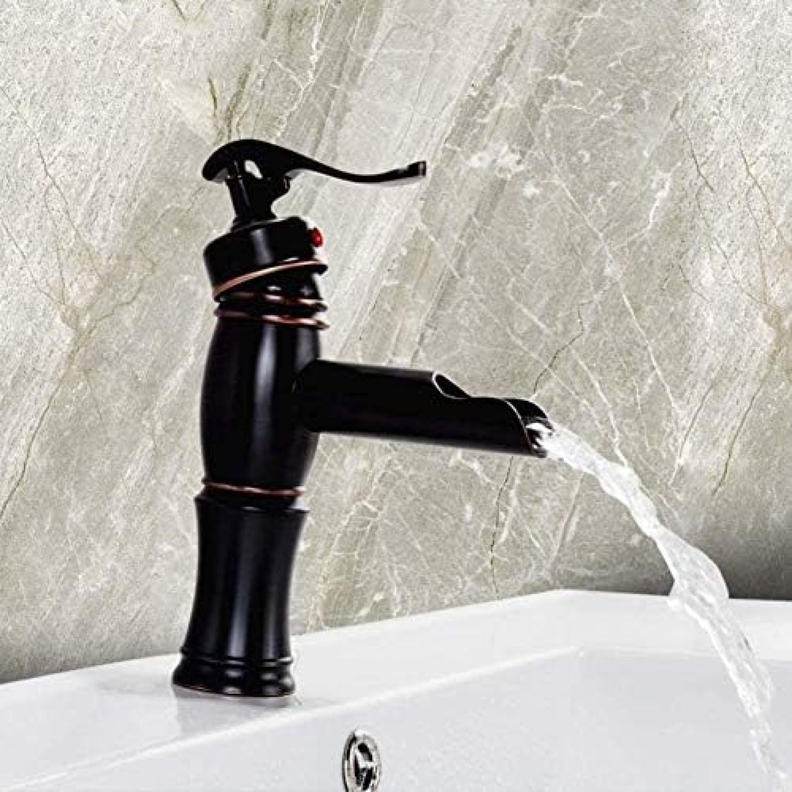 CRJUS Black Waterfall Kitchen Faucet - Deck Mounted Basin Sink Tap for Bathroom & Kitchen | Modern Matte Finish, High Arc Spout for Easy Washing & Filling Pots