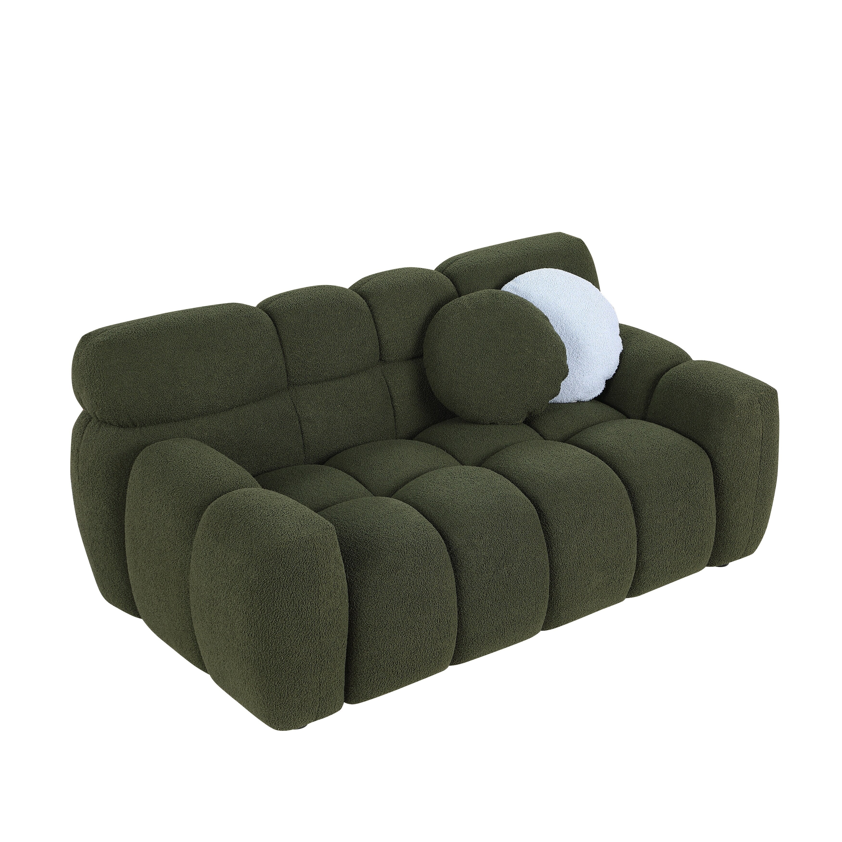 Beige Boucle 3-Seater Sofa - Marshmallow Design with Plush Cushions for Small Living Rooms | Cozy Modern Apartment Furniture for Lounge & Entertaining