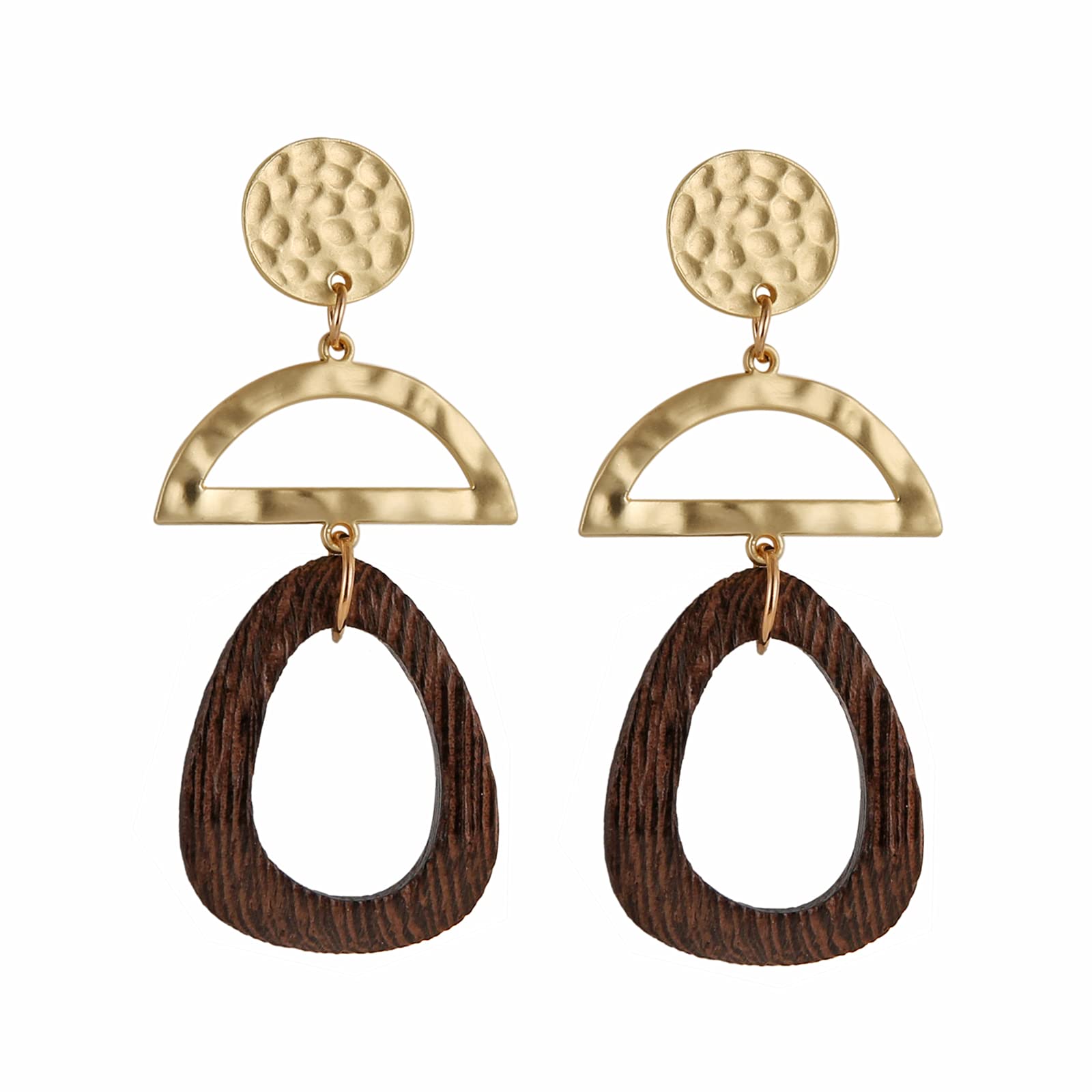 STWTR Women's Natural Wood Earrings - Minimalist Retro Hollow Design, Stainless Steel Hook, Lightweight Fashion Jewelry Set for Casual Wear, Office, and Boho Outfits