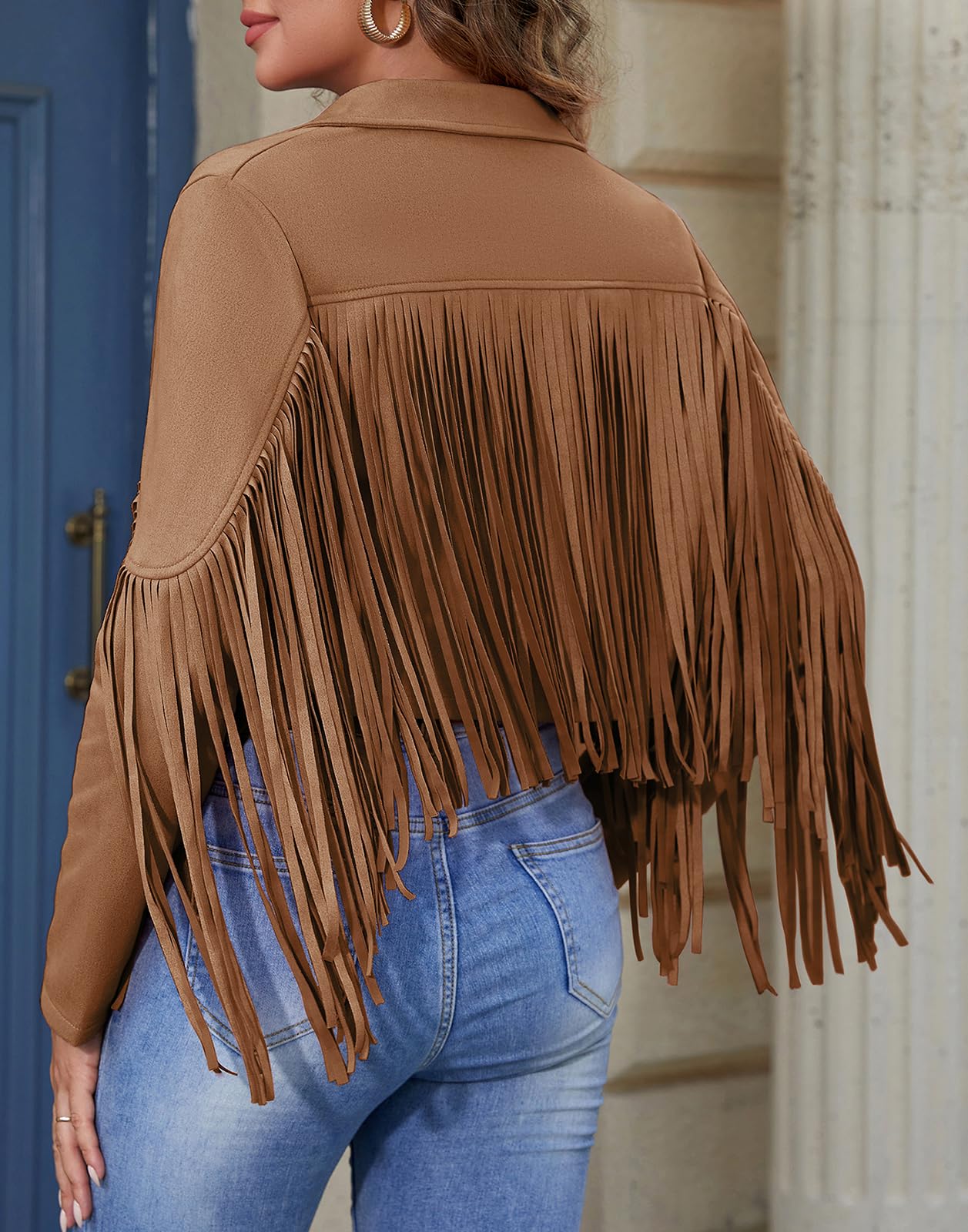 Trendy Women's Faux Leather Jacket with Fringe & Tassel Details - Cropped Suede Motorcycle Coat for Casual Outfits | Perfect for Biker Style, Night Out & Fall Fashion