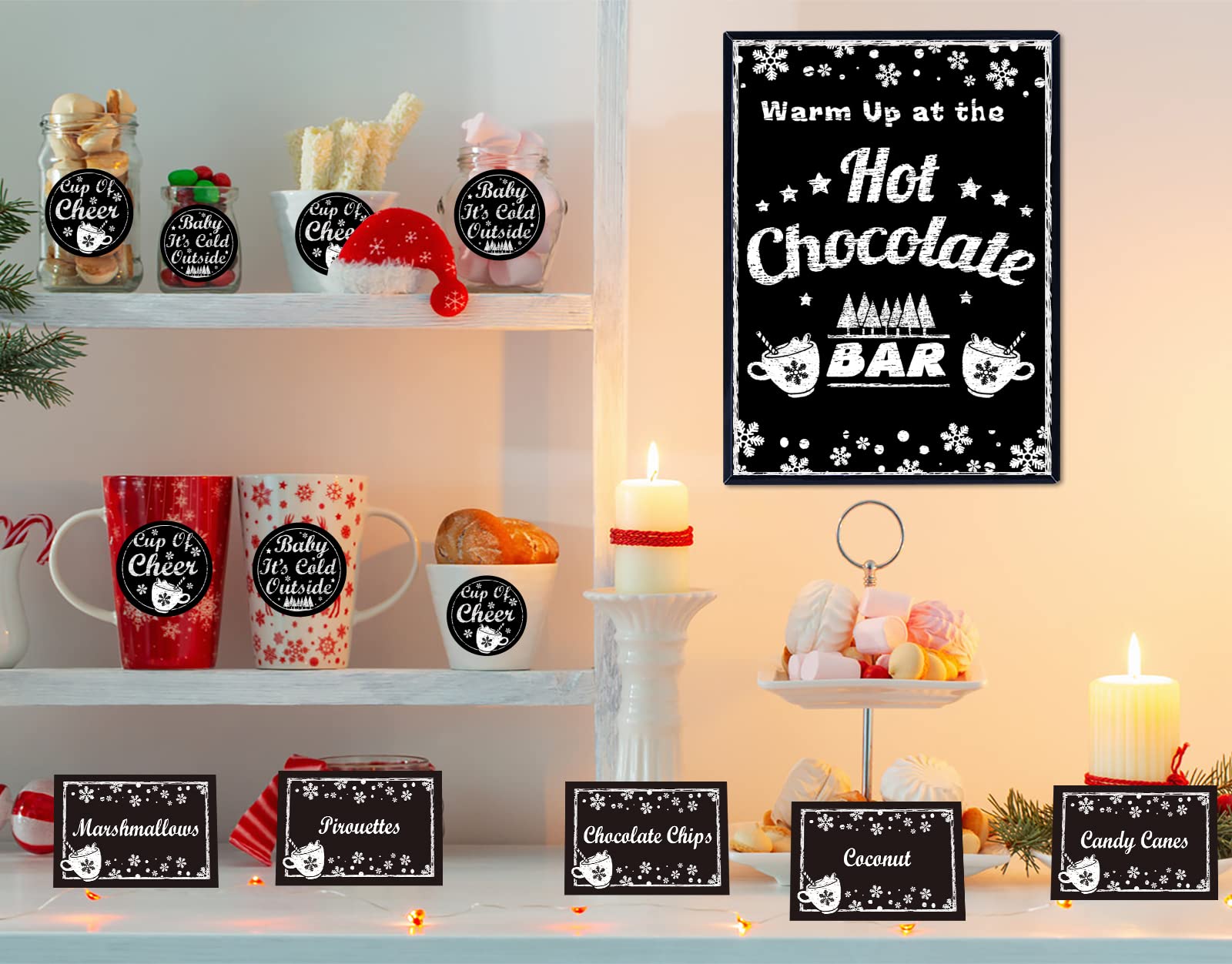 Luxury Hot Chocolate Bar Kit - Custom Sign Labels, Table Cards, Spoons & Straws for Christmas, New Year & Holiday Parties - Perfect for Home, Office & Event Decorations