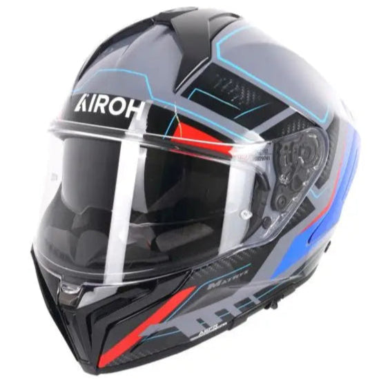 Airoh Matryx Rocket Motorcycle Helmet - Glossy Blue/Red Design - Lightweight & Durable for Street & Racing - Perfect for Urban Commuting & Track Days