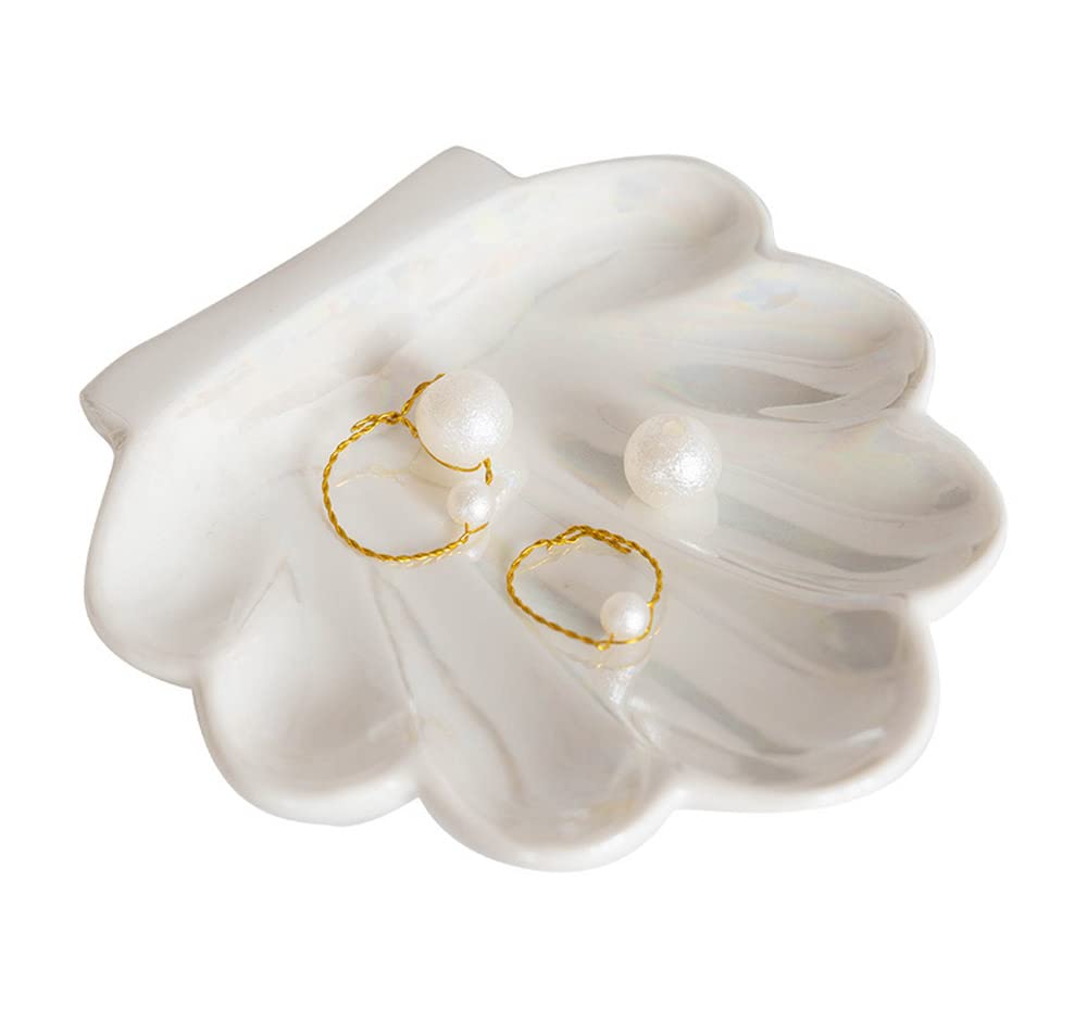 123Arts Ceramic Shell-Shaped Jewelry Tray & Ring Dish - Elegant Organizer for Rings, Earrings & Small Accessories | Perfect for Vanity, Dresser, Bathroom & Travel