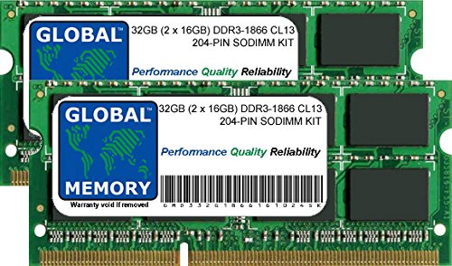 32GB (2 x 16GB) DDR3 1866MHz PC3-14900 204-Pin SODIMM Laptop Memory RAM Kit - Compatible with HP, Dell, Lenovo, Acer & More Notebooks - Perfect for Gaming, Video Editing & Multitasking