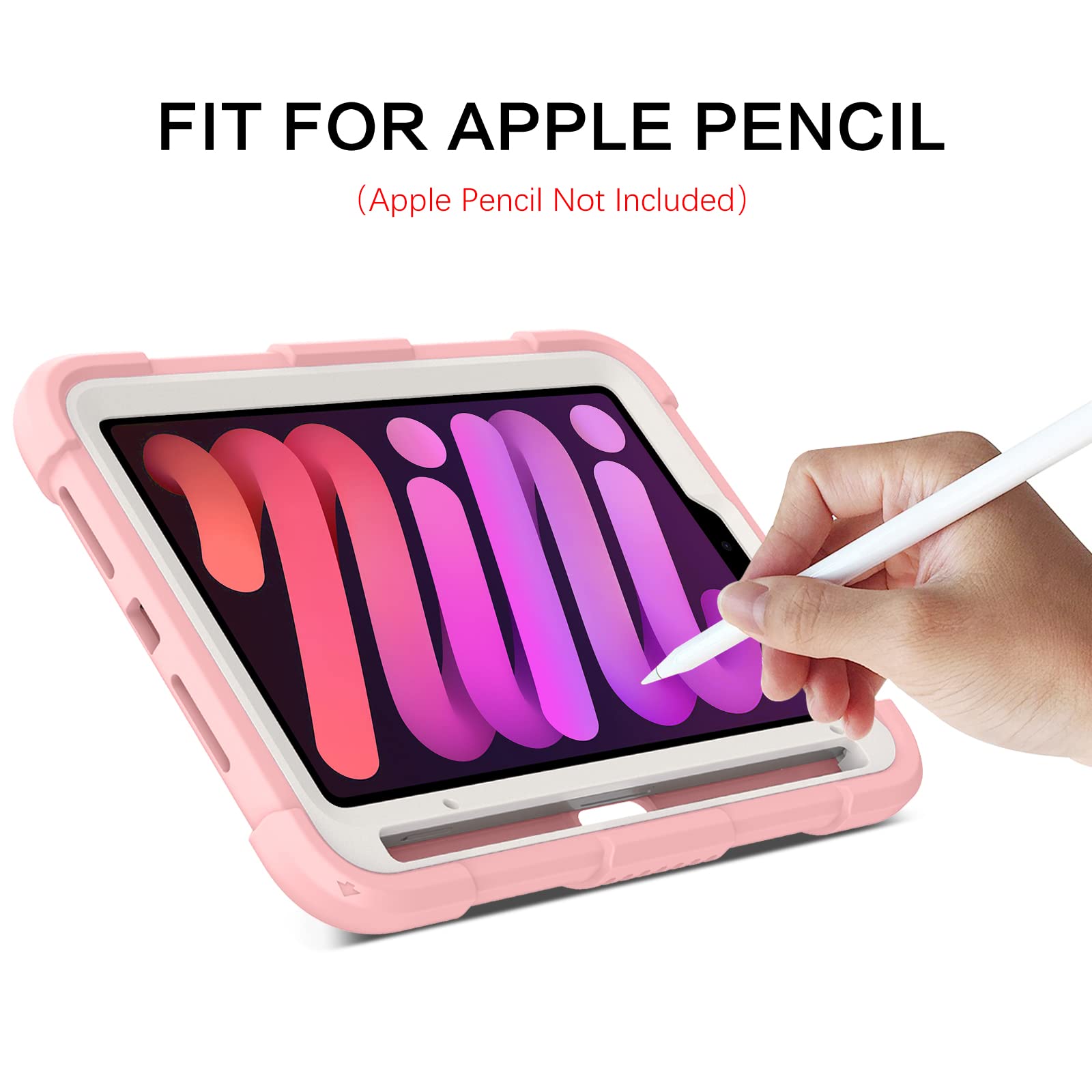 BENTOBEN Shockproof iPad Mini 7 Case with Pencil Holder & Kickstand - Heavy Duty Protective Cover for iPad Mini 7th/6th Generation (2024/2021 Model) - Pink Design for Kids, Boys & Girls - Perfect for School, Travel & Outdoor Use