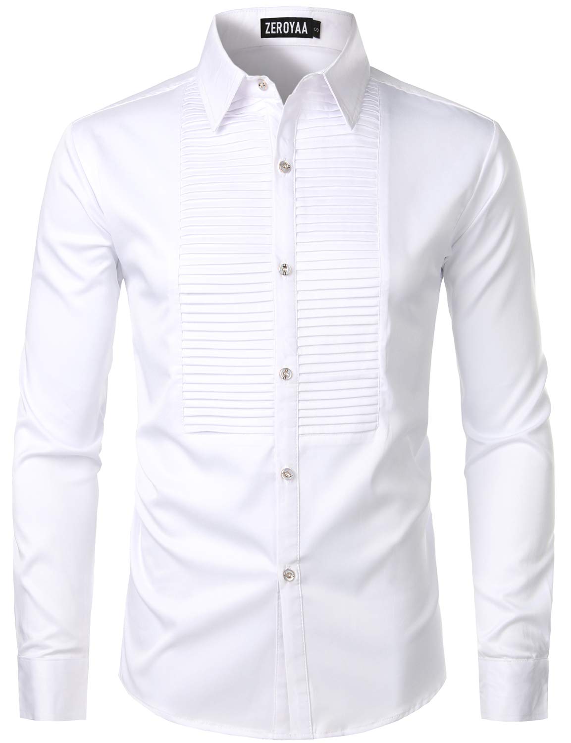 ZEROYAA Men's Slim Fit Long Sleeve Tuxedo Dress Shirt - Formal Wedding, Prom & Performance Shirt for Special Occasions