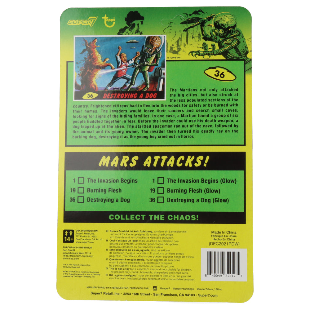 Mars Attacks Wave 2 Glow-in-the-Dark Destroying a Dog ReAction Figure - Collectible Alien Invasion Toy for Display & Sci-Fi Scenes